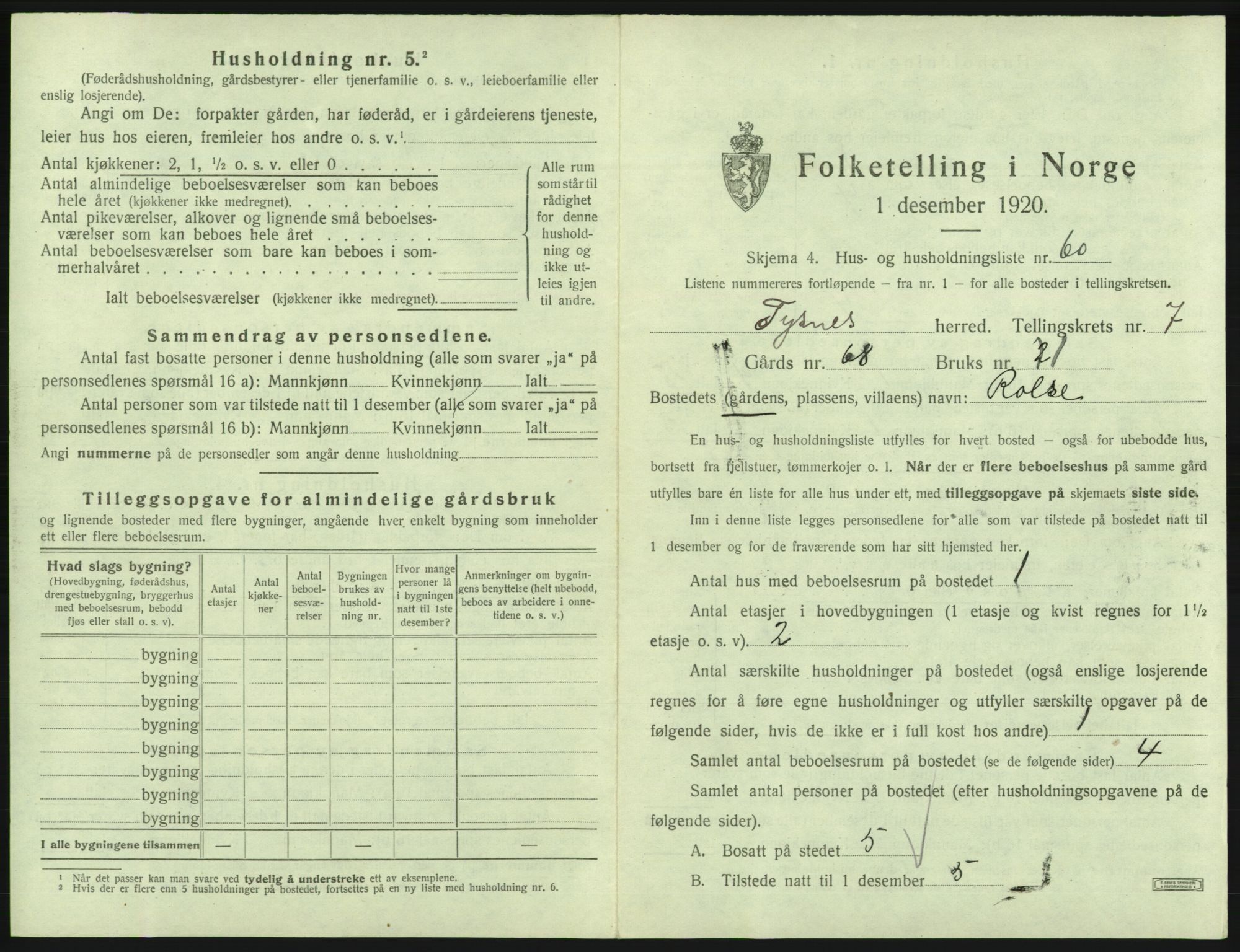 SAB, 1920 census for Tysnes, 1920, p. 666