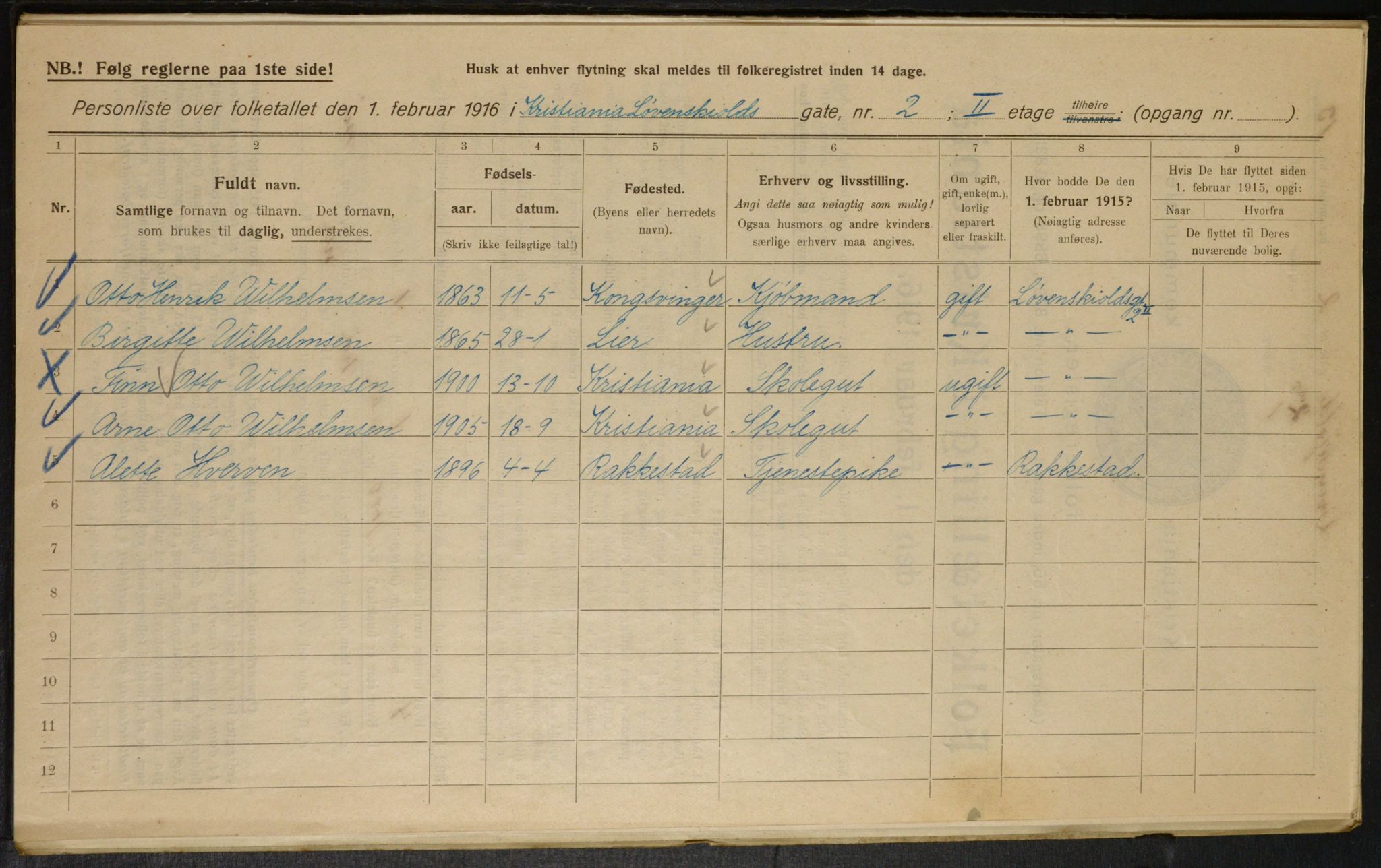 OBA, Municipal Census 1916 for Kristiania, 1916, p. 60109