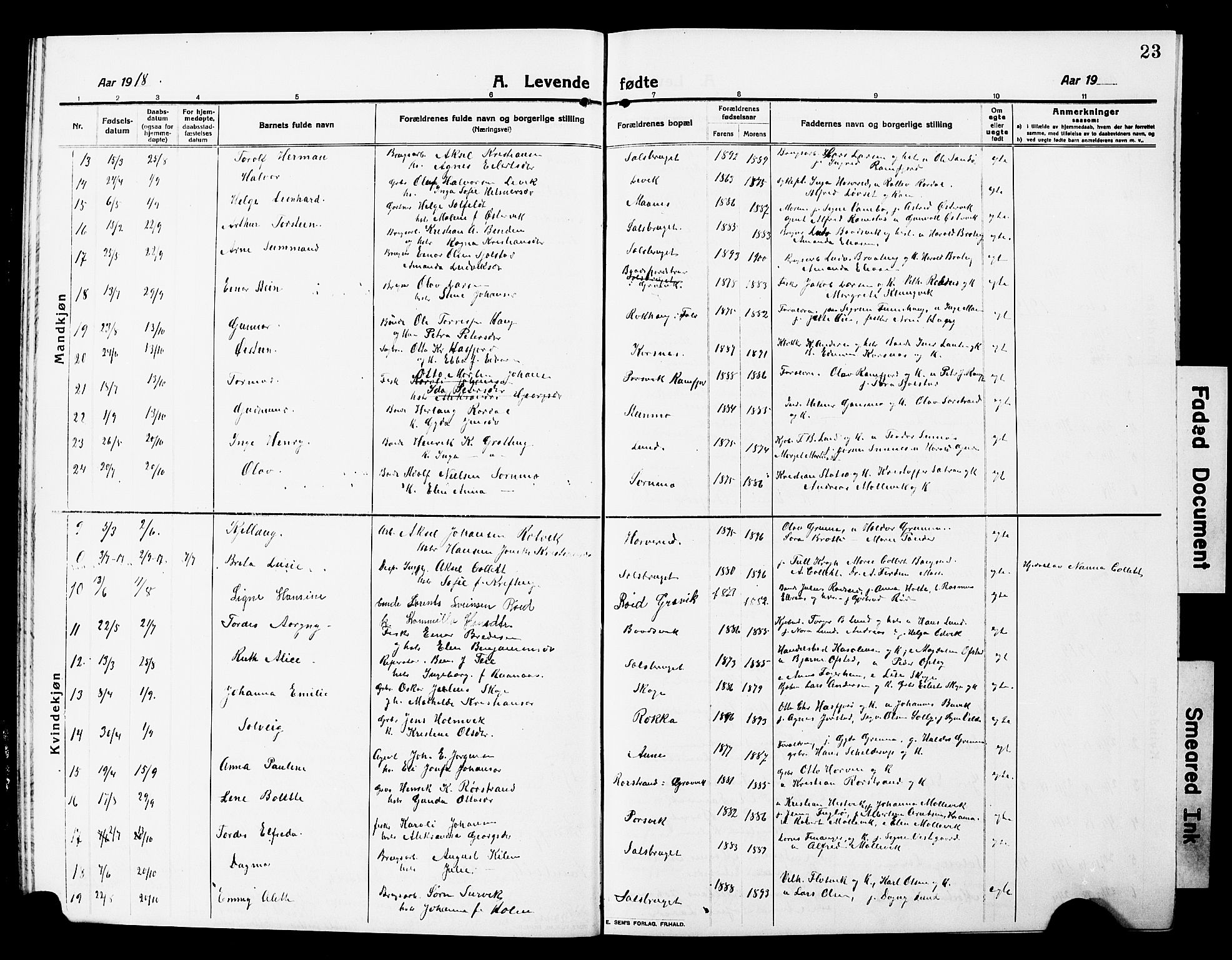 Ministerialprotokoller, klokkerbøker og fødselsregistre - Nord-Trøndelag, SAT/A-1458/780/L0653: Parish register (copy) no. 780C05, 1911-1927, p. 23