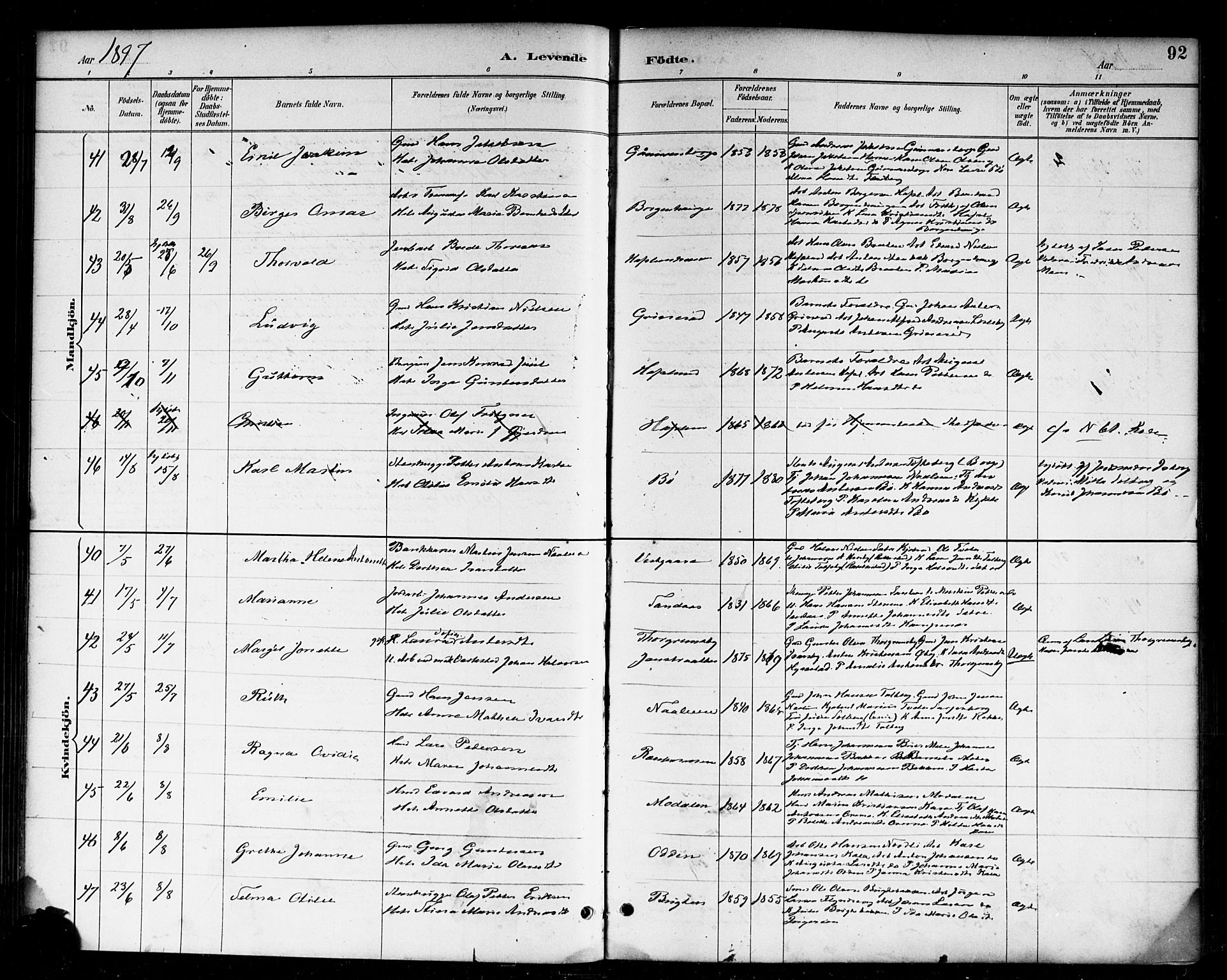 Skjeberg prestekontor Kirkebøker, SAO/A-10923/F/Fa/L0009: Parish register (official) no. I 9, 1886-1897, p. 92