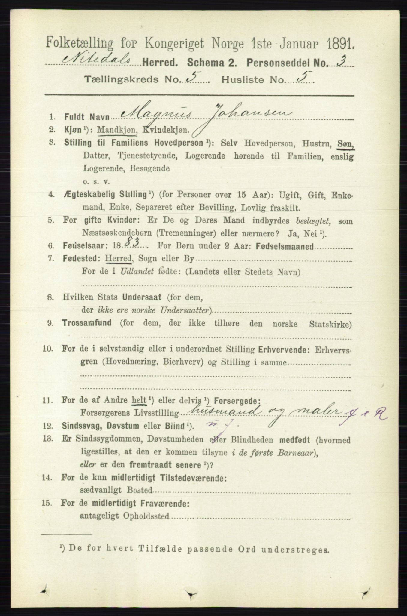 RA, 1891 census for 0233 Nittedal, 1891, p. 2207