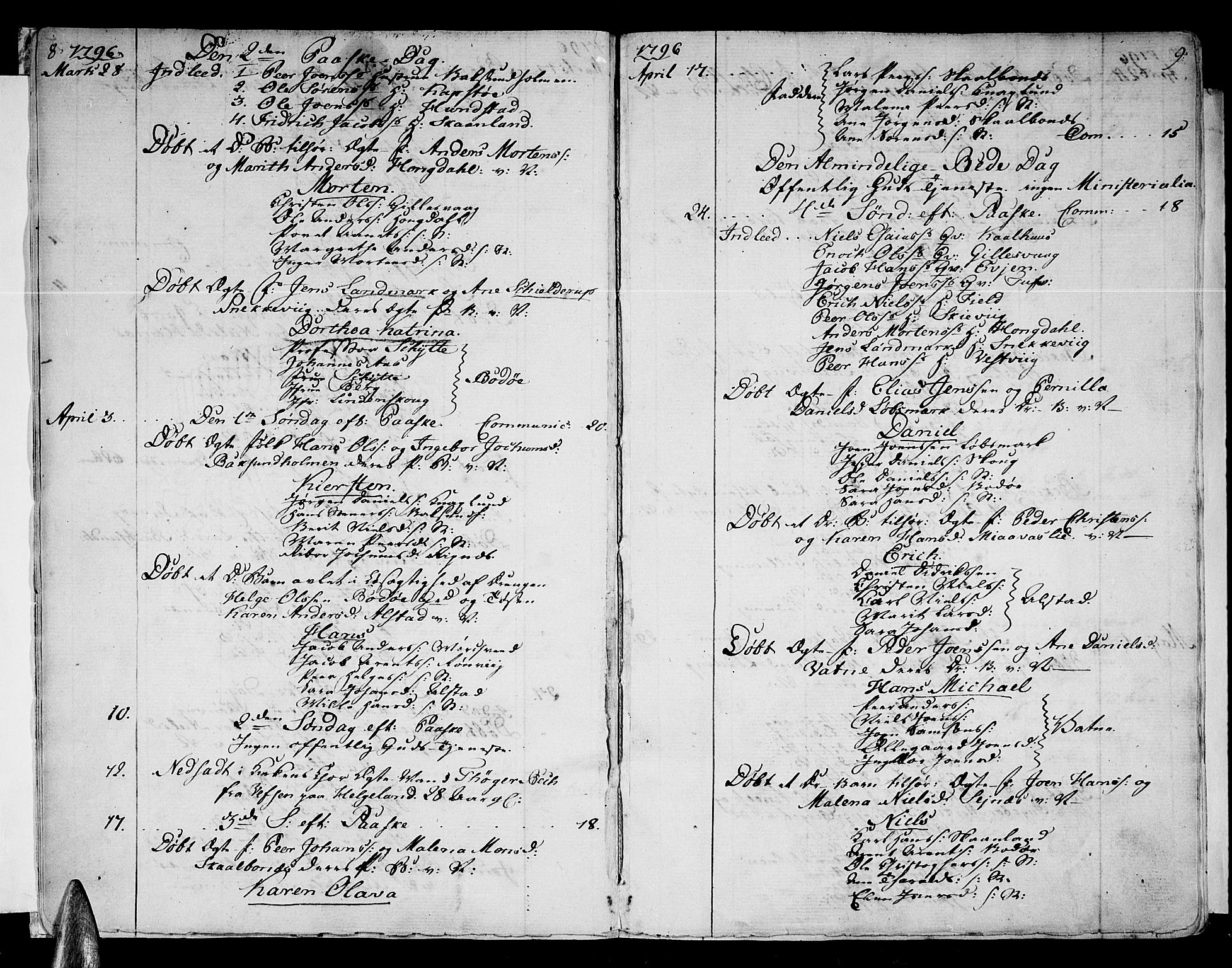 Ministerialprotokoller, klokkerbøker og fødselsregistre - Nordland, SAT/A-1459/801/L0004: Parish register (official) no. 801A04, 1796-1817, p. 8-9