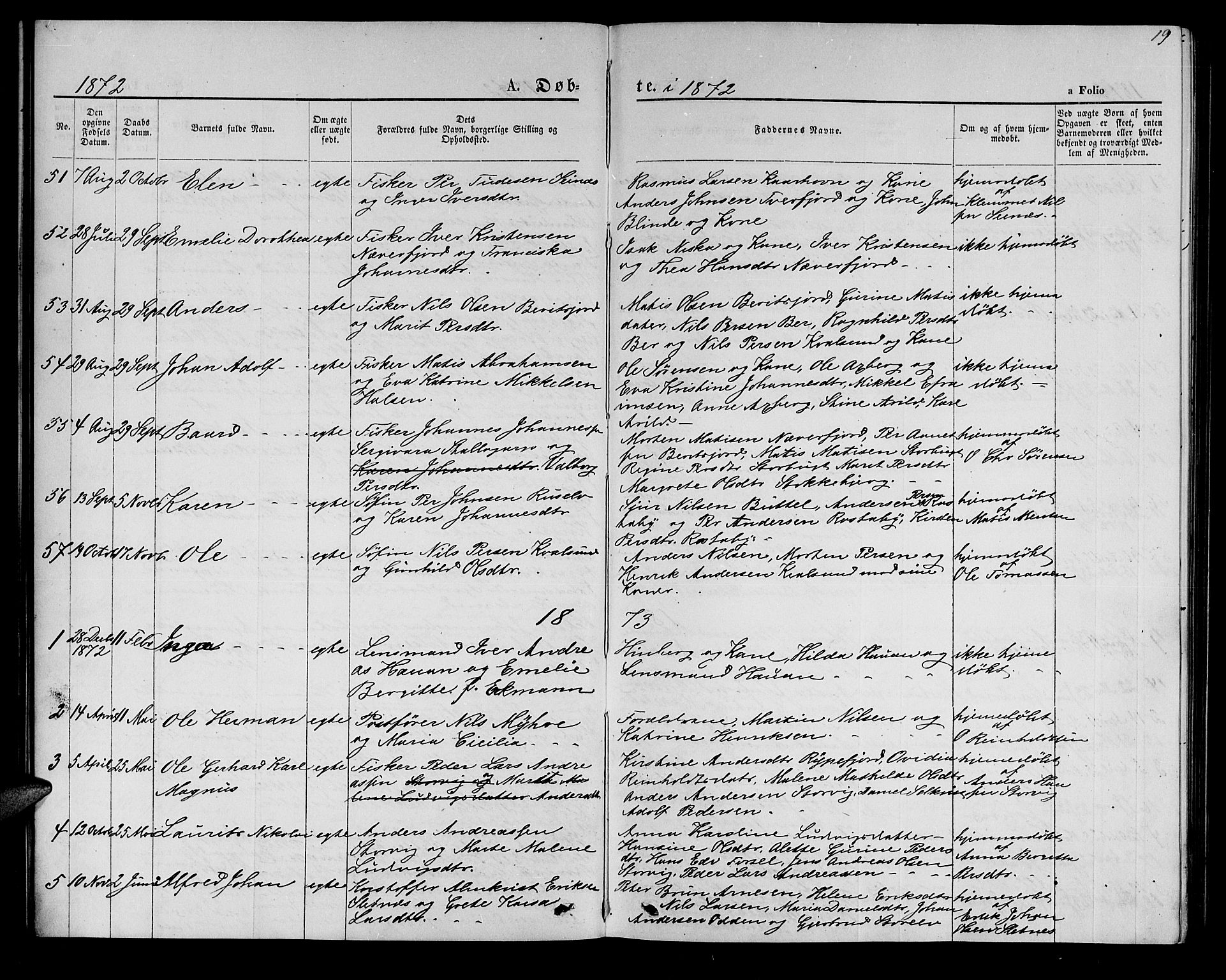 Hammerfest sokneprestkontor, SATØ/S-1347/H/Hb/L0005.klokk: Parish register (copy) no. 5, 1869-1884, p. 19