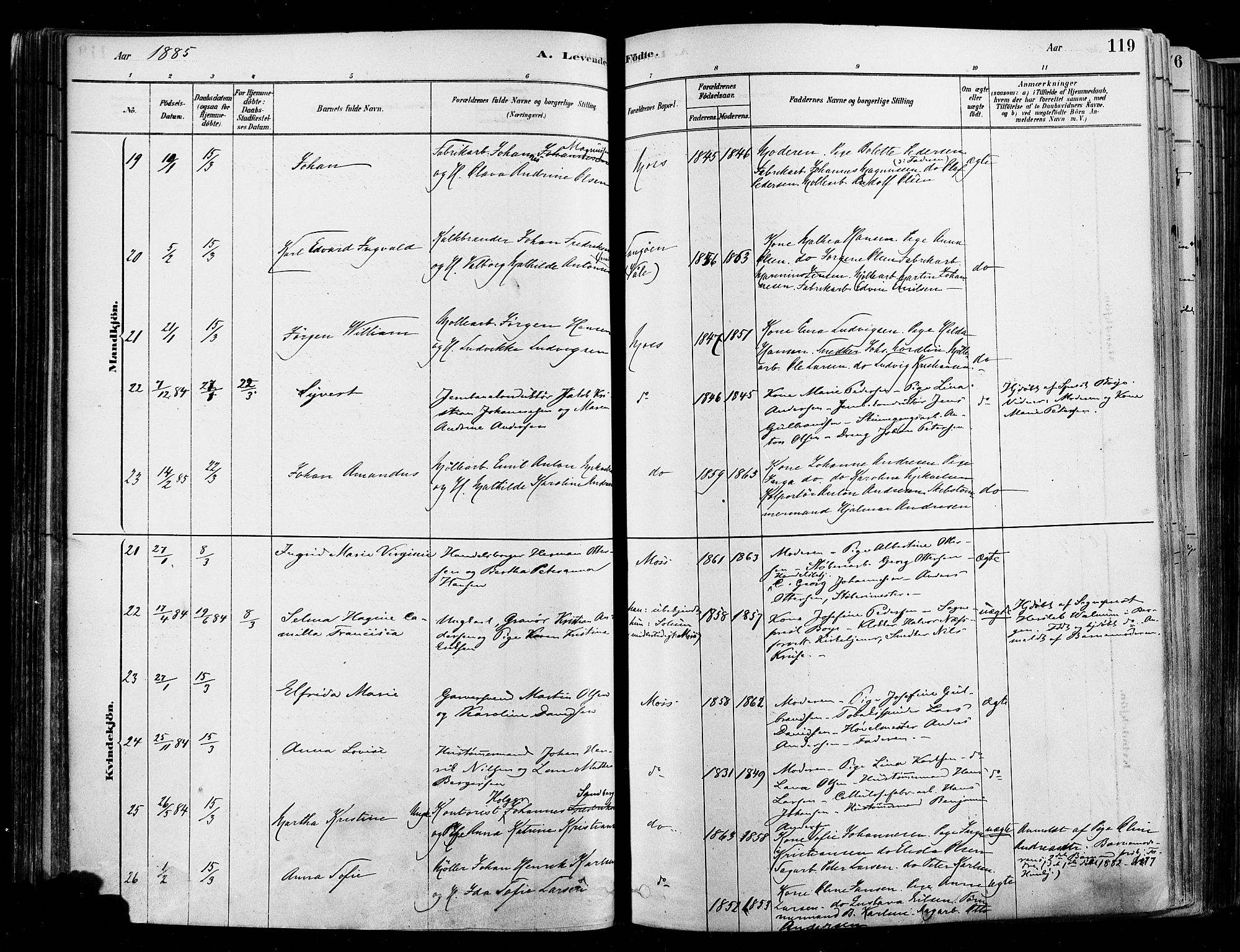 Moss prestekontor Kirkebøker, AV/SAO-A-2003/F/Fb/L0001: Parish register (official) no. II 1, 1878-1886, p. 119