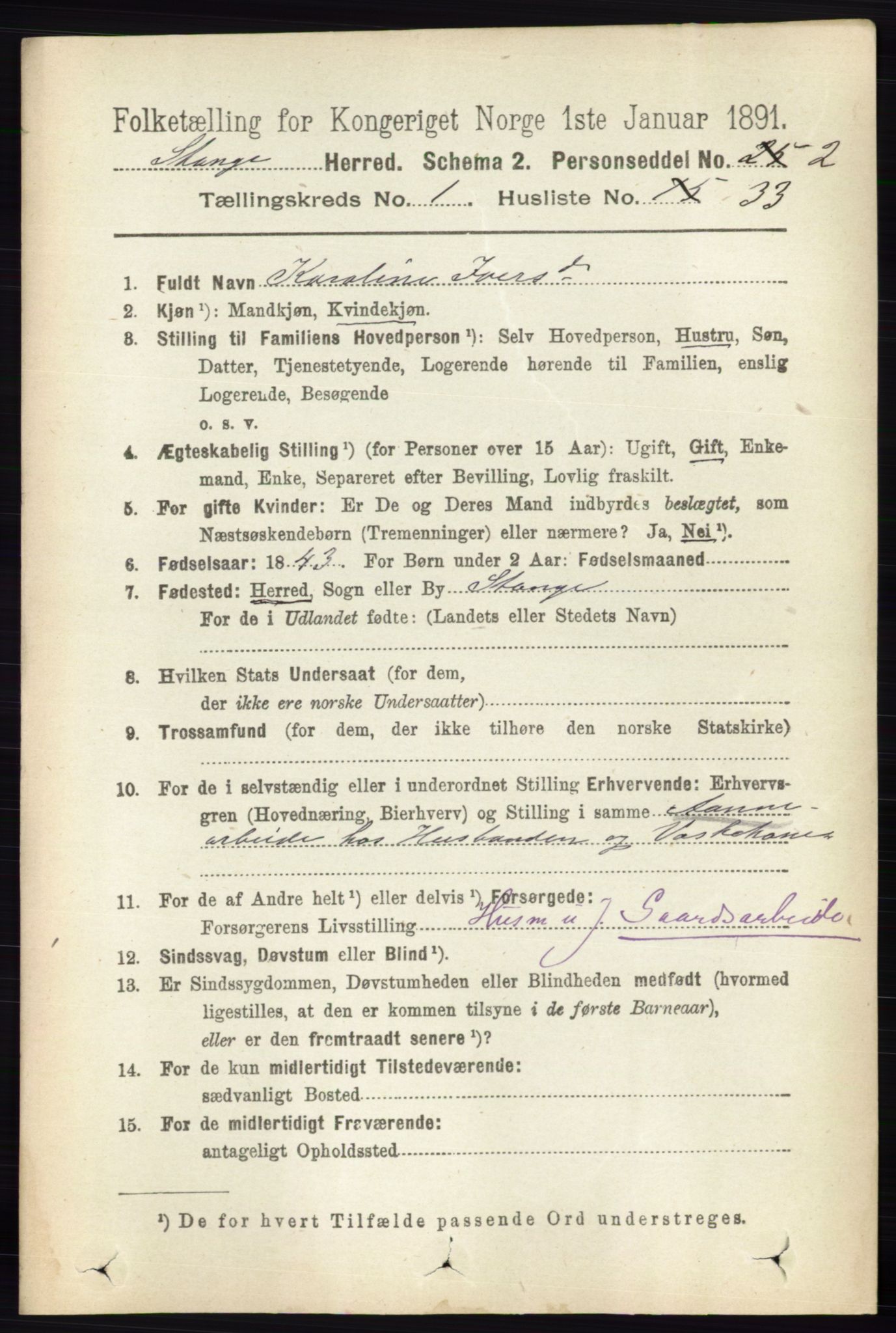 RA, 1891 census for 0417 Stange, 1891, p. 403