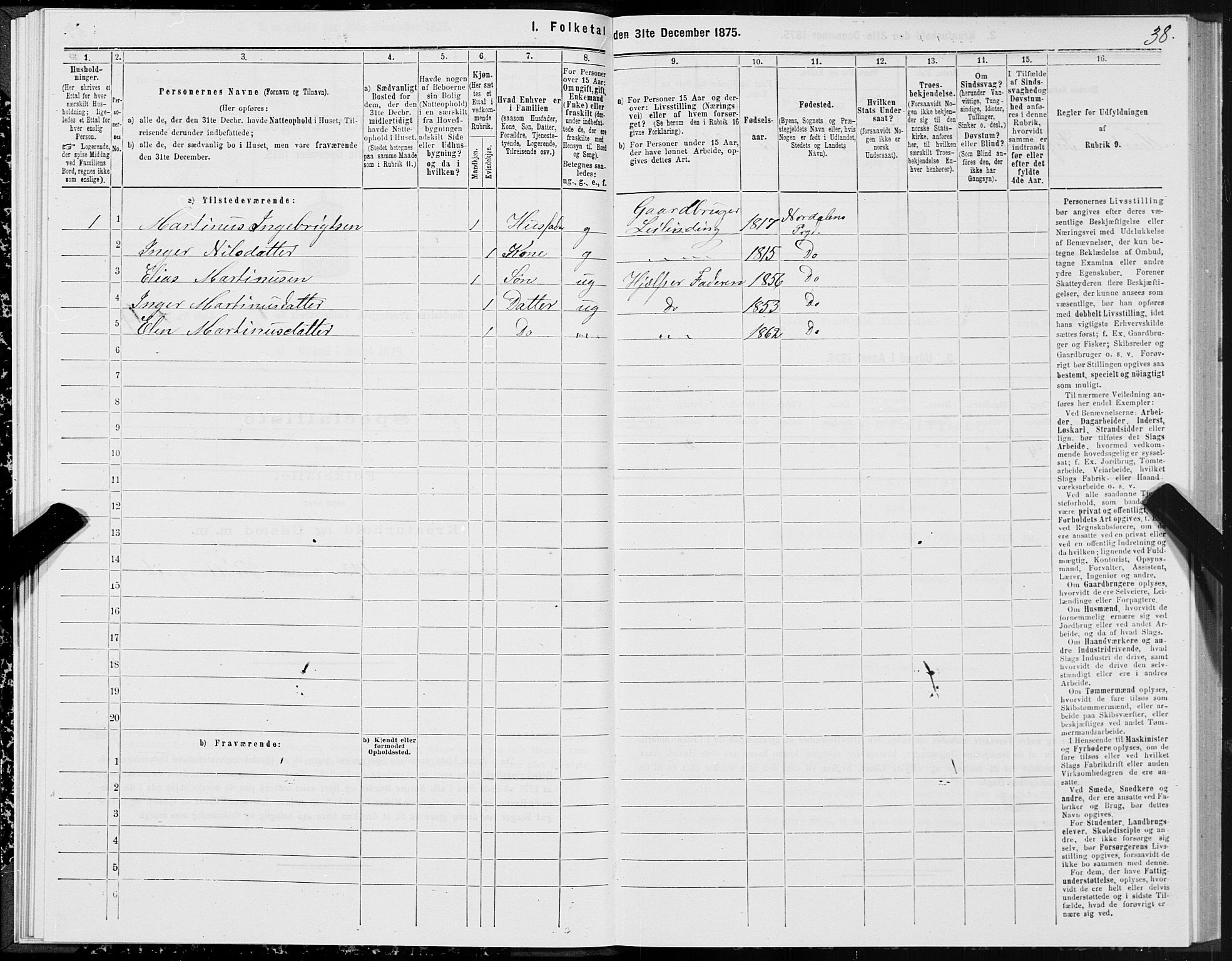 SAT, 1875 census for 1524P Norddal, 1875, p. 1038