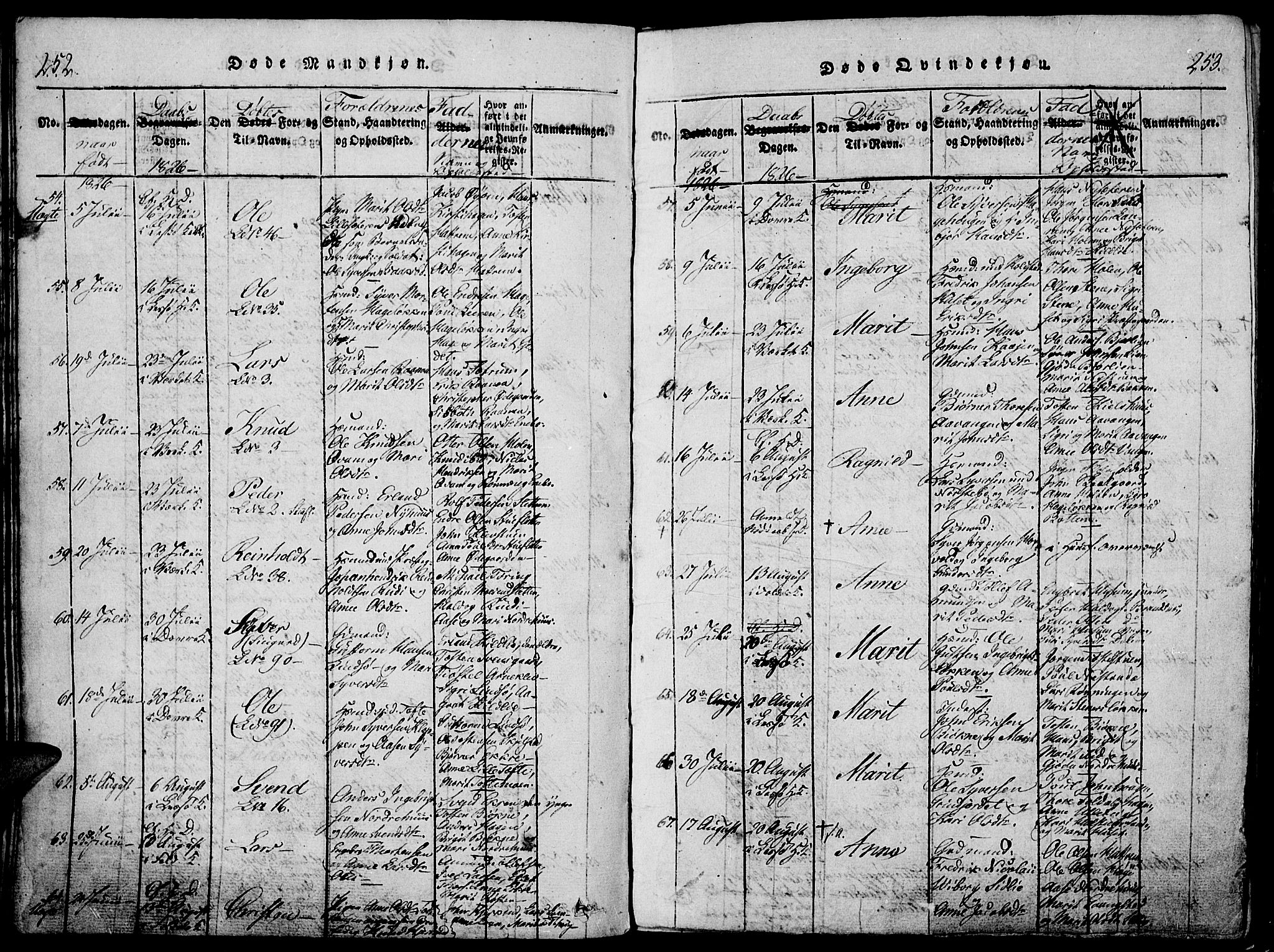 Lesja prestekontor, SAH/PREST-068/H/Ha/Haa/L0004: Parish register (official) no. 4, 1820-1829, p. 252-253