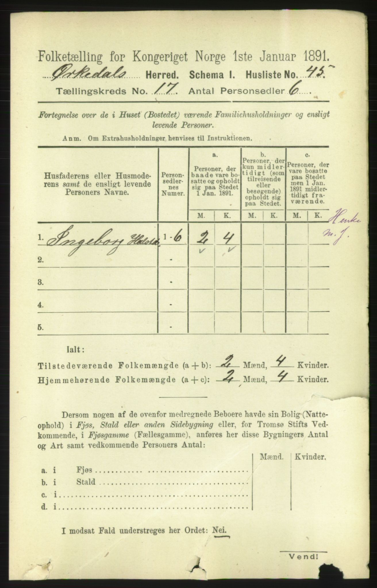 RA, 1891 census for 1638 Orkdal, 1891, p. 7382