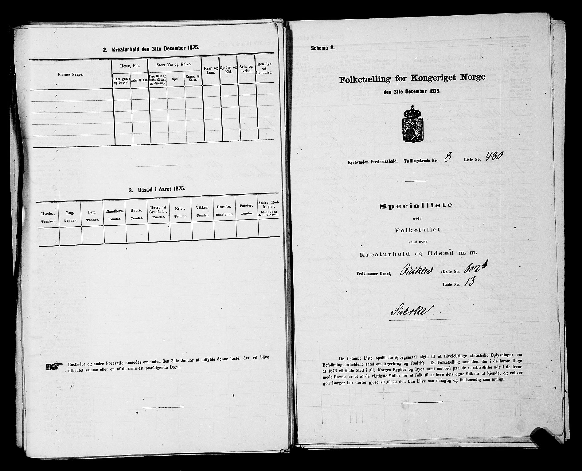 RA, 1875 census for 0101P Fredrikshald, 1875, p. 1252