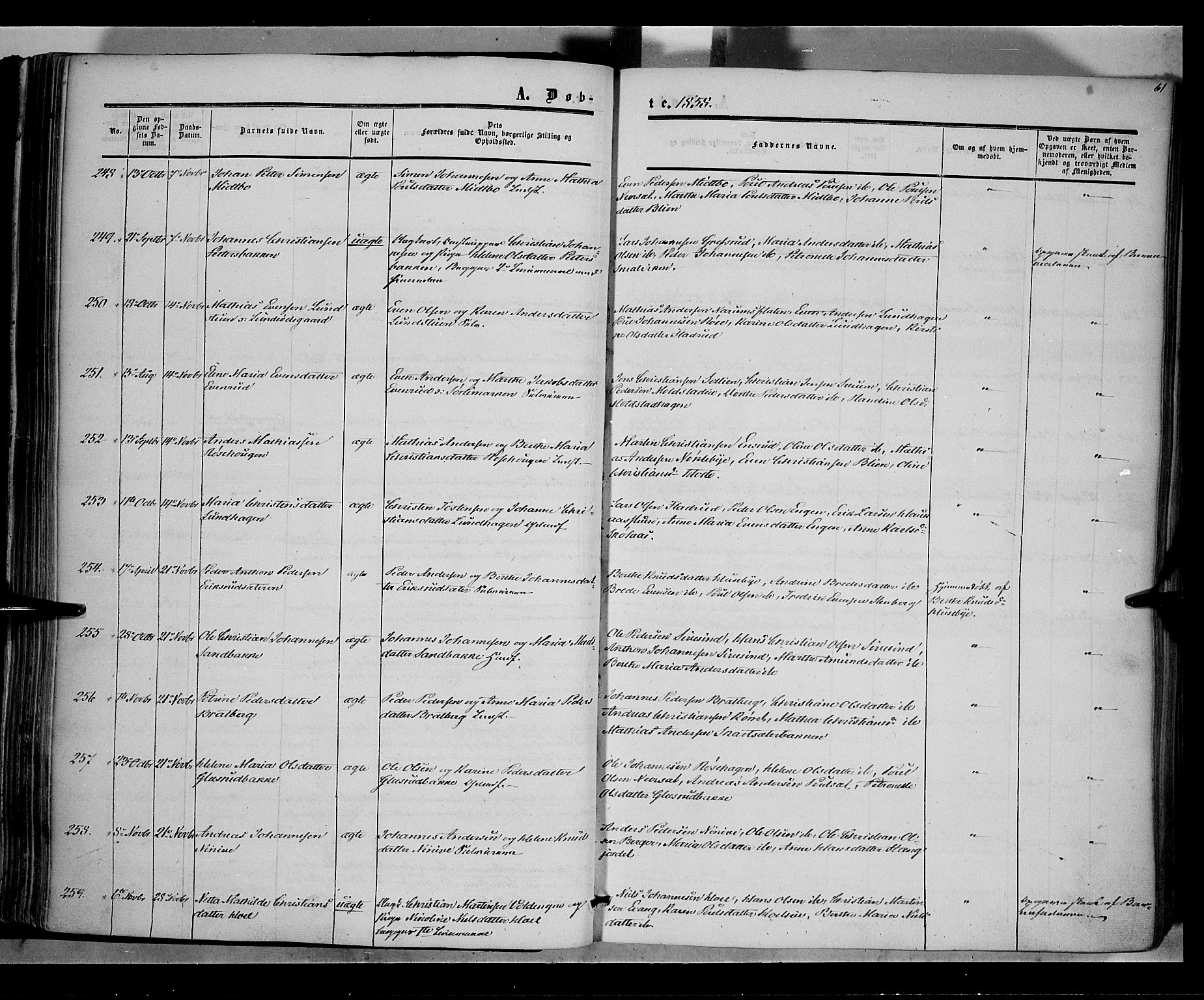Vestre Toten prestekontor, SAH/PREST-108/H/Ha/Haa/L0006: Parish register (official) no. 6, 1856-1861, p. 61