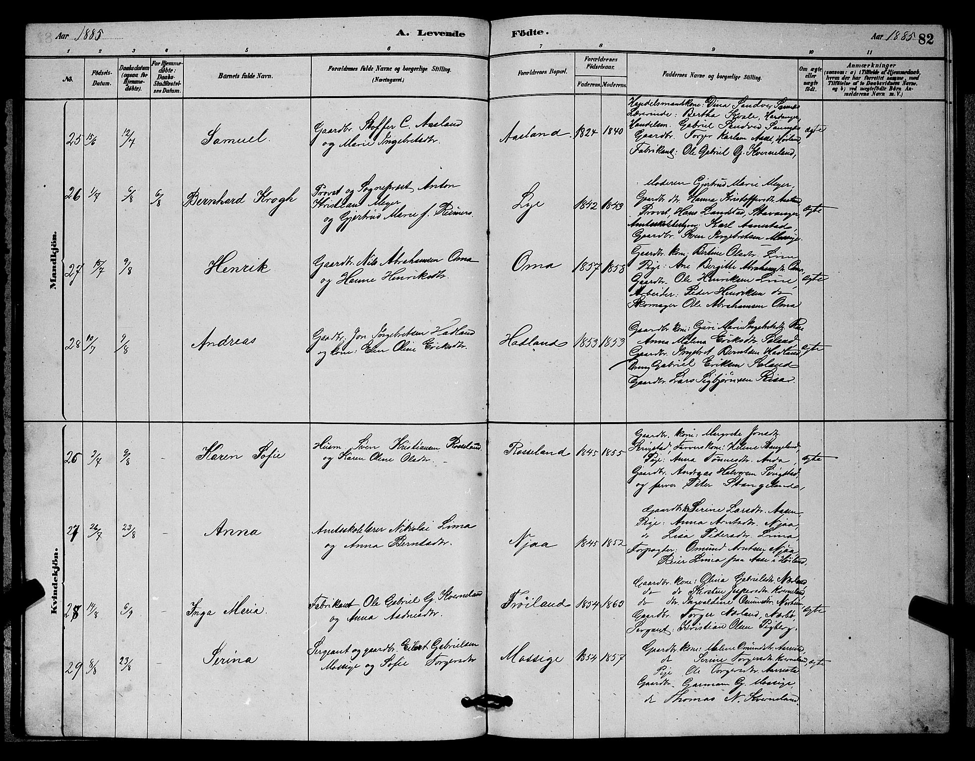 Lye sokneprestkontor, AV/SAST-A-101794/001/30BB/L0006: Parish register (copy) no. B 6, 1879-1888, p. 82