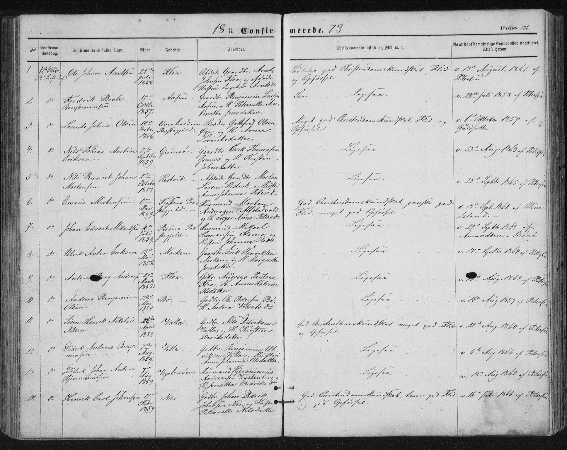 Ministerialprotokoller, klokkerbøker og fødselsregistre - Nordland, AV/SAT-A-1459/816/L0241: Parish register (official) no. 816A07, 1870-1885, p. 136