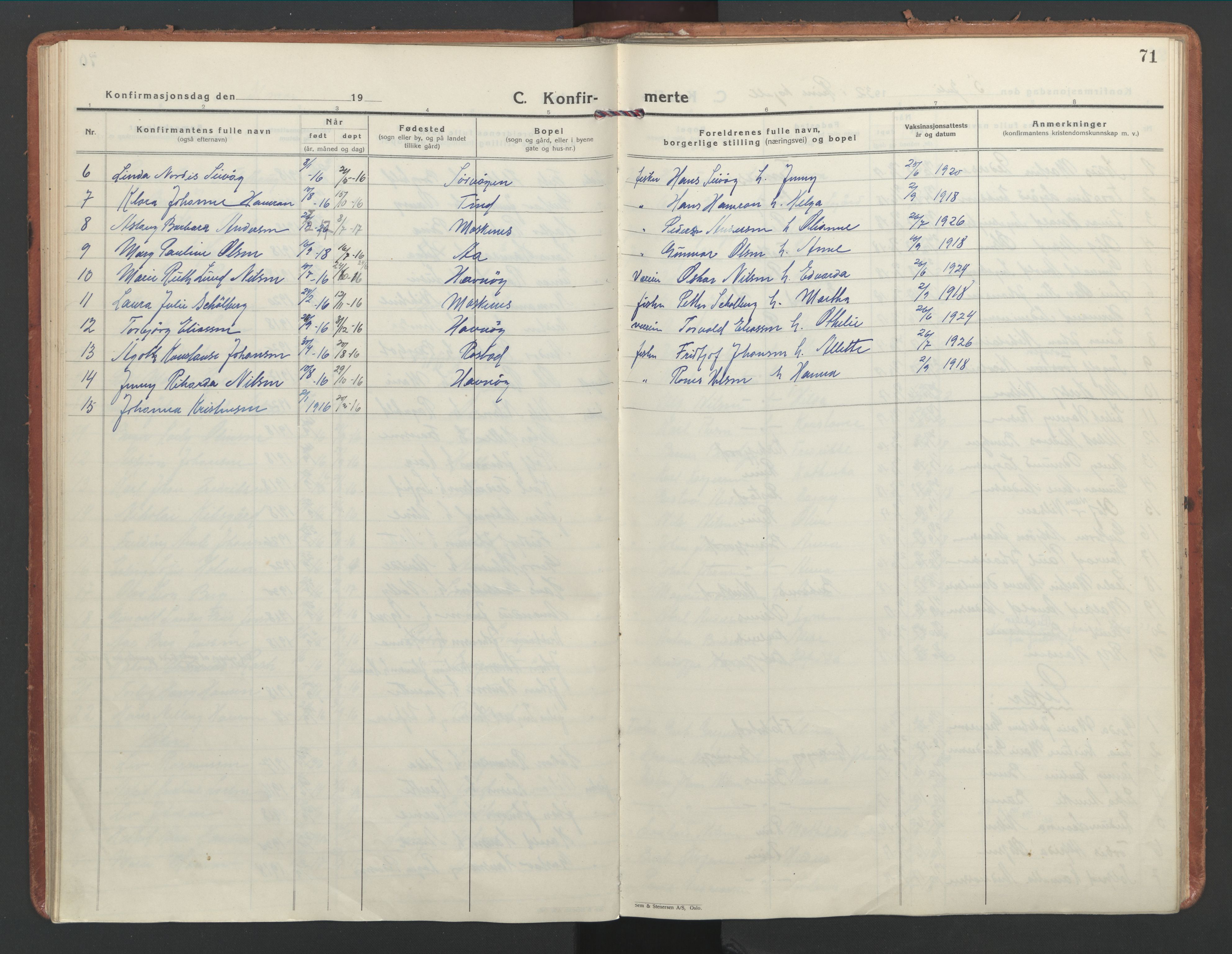 Ministerialprotokoller, klokkerbøker og fødselsregistre - Nordland, AV/SAT-A-1459/886/L1223: Parish register (official) no. 886A05, 1926-1938, p. 71