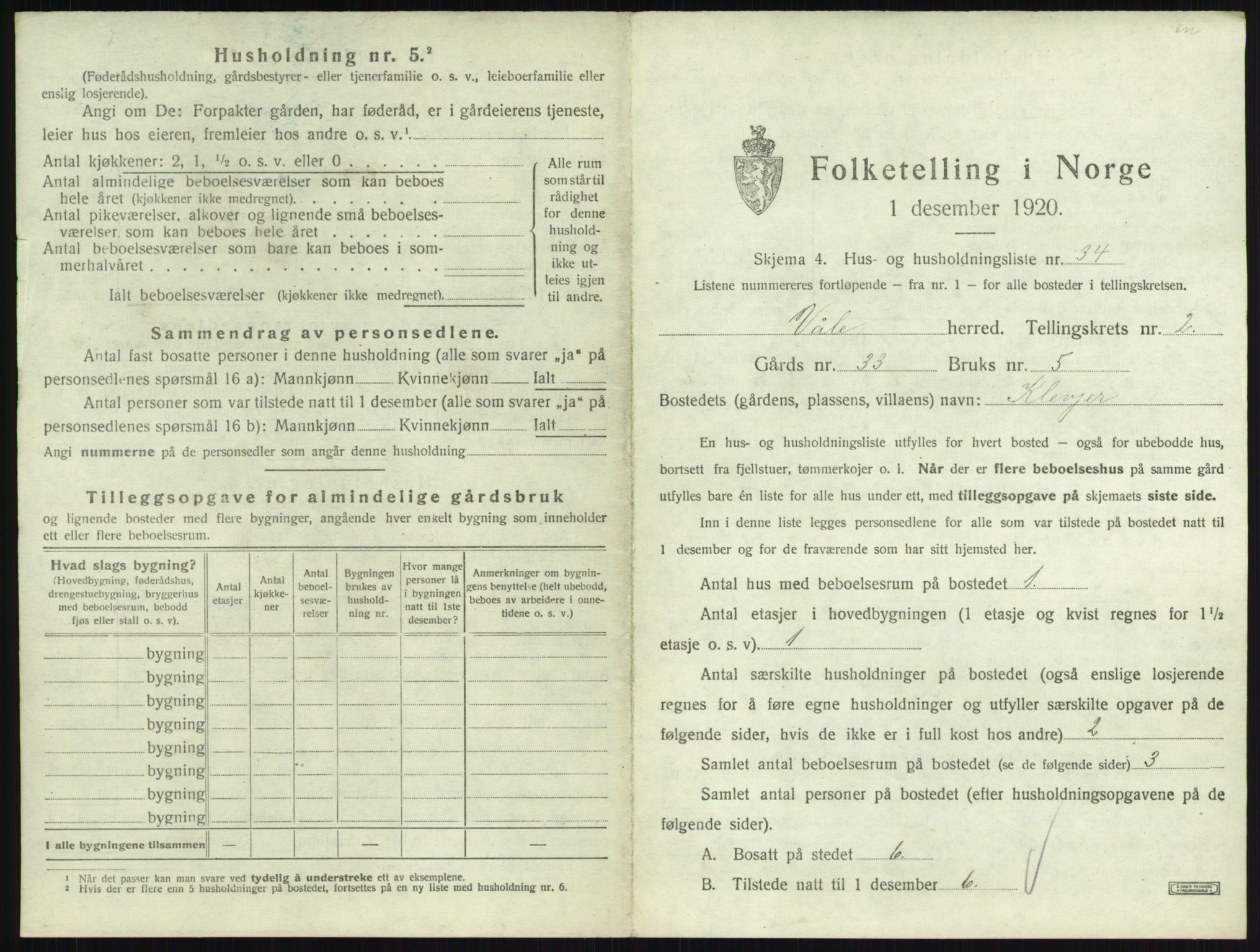 SAKO, 1920 census for Våle, 1920, p. 262