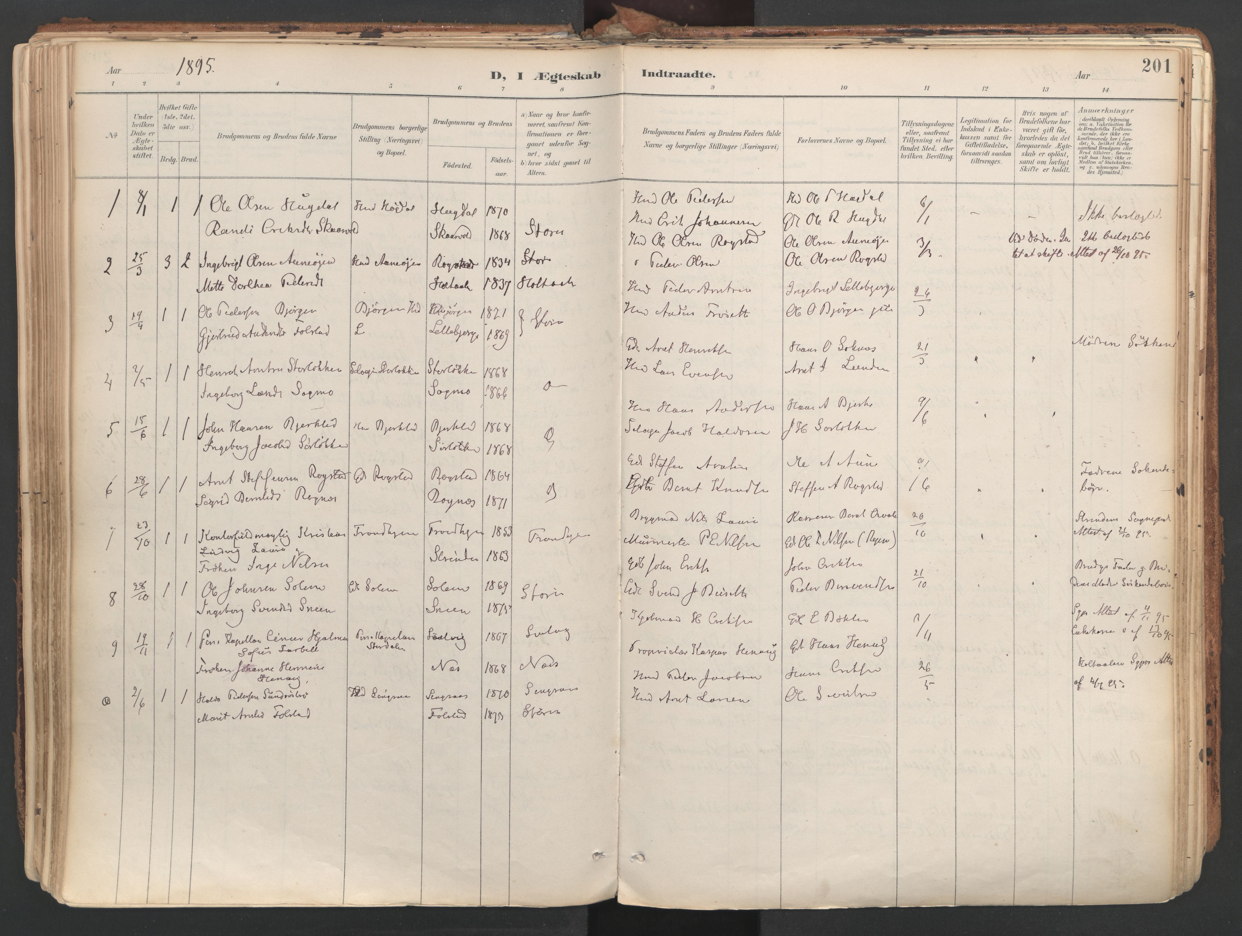 Ministerialprotokoller, klokkerbøker og fødselsregistre - Sør-Trøndelag, AV/SAT-A-1456/687/L1004: Parish register (official) no. 687A10, 1891-1923, p. 201
