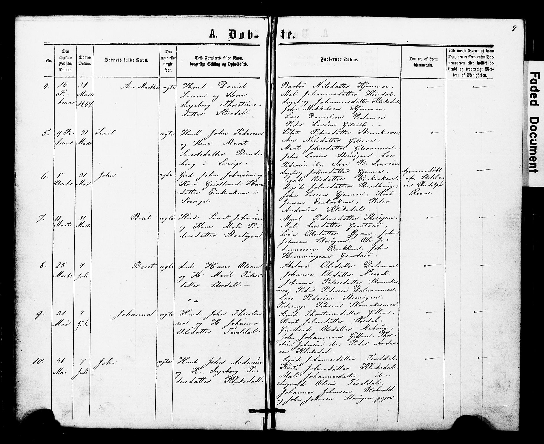 Ministerialprotokoller, klokkerbøker og fødselsregistre - Nord-Trøndelag, SAT/A-1458/707/L0052: Parish register (copy) no. 707C01, 1864-1897, p. 4