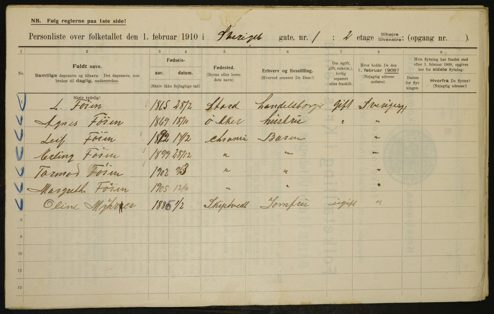 OBA, Municipal Census 1910 for Kristiania, 1910, p. 100308