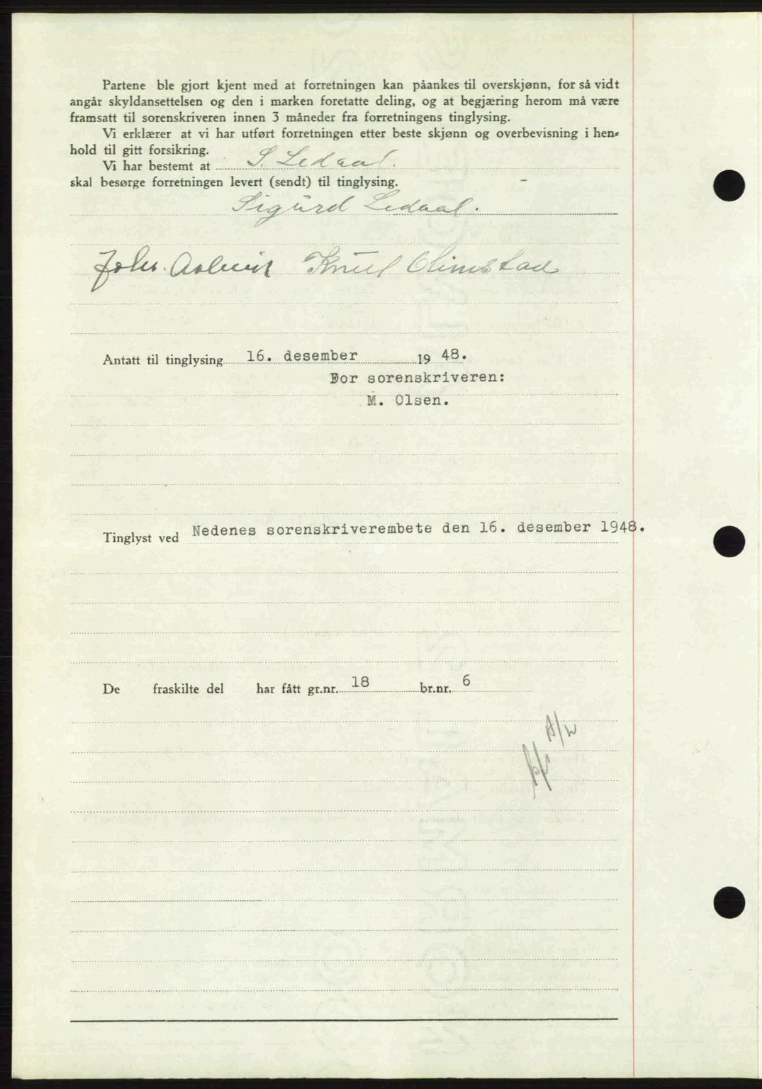 Nedenes sorenskriveri, SAK/1221-0006/G/Gb/Gba/L0060: Mortgage book no. A12, 1948-1949, Diary no: : 1844/1948
