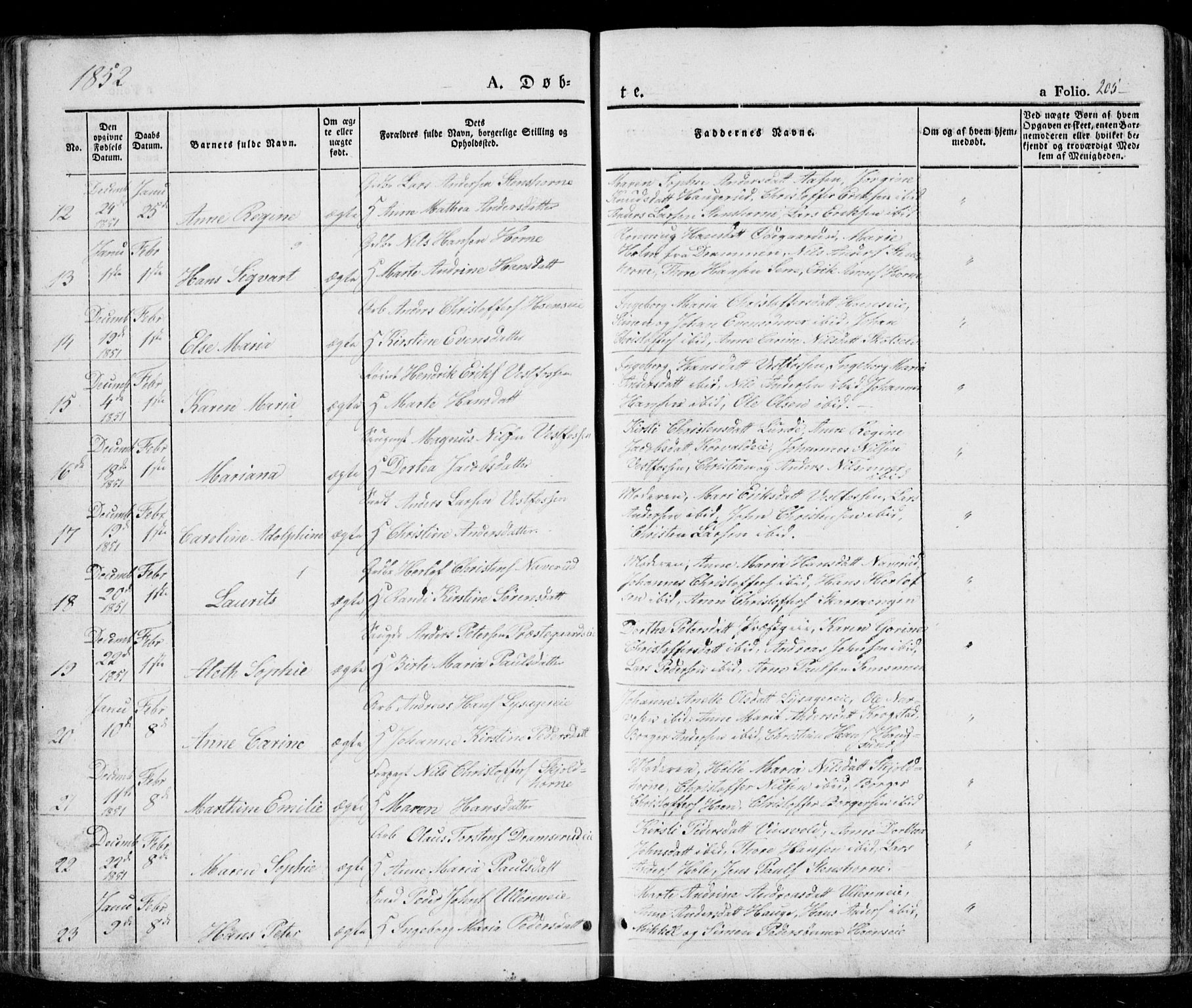 Eiker kirkebøker, AV/SAKO-A-4/G/Ga/L0002: Parish register (copy) no. I 2, 1832-1856, p. 205