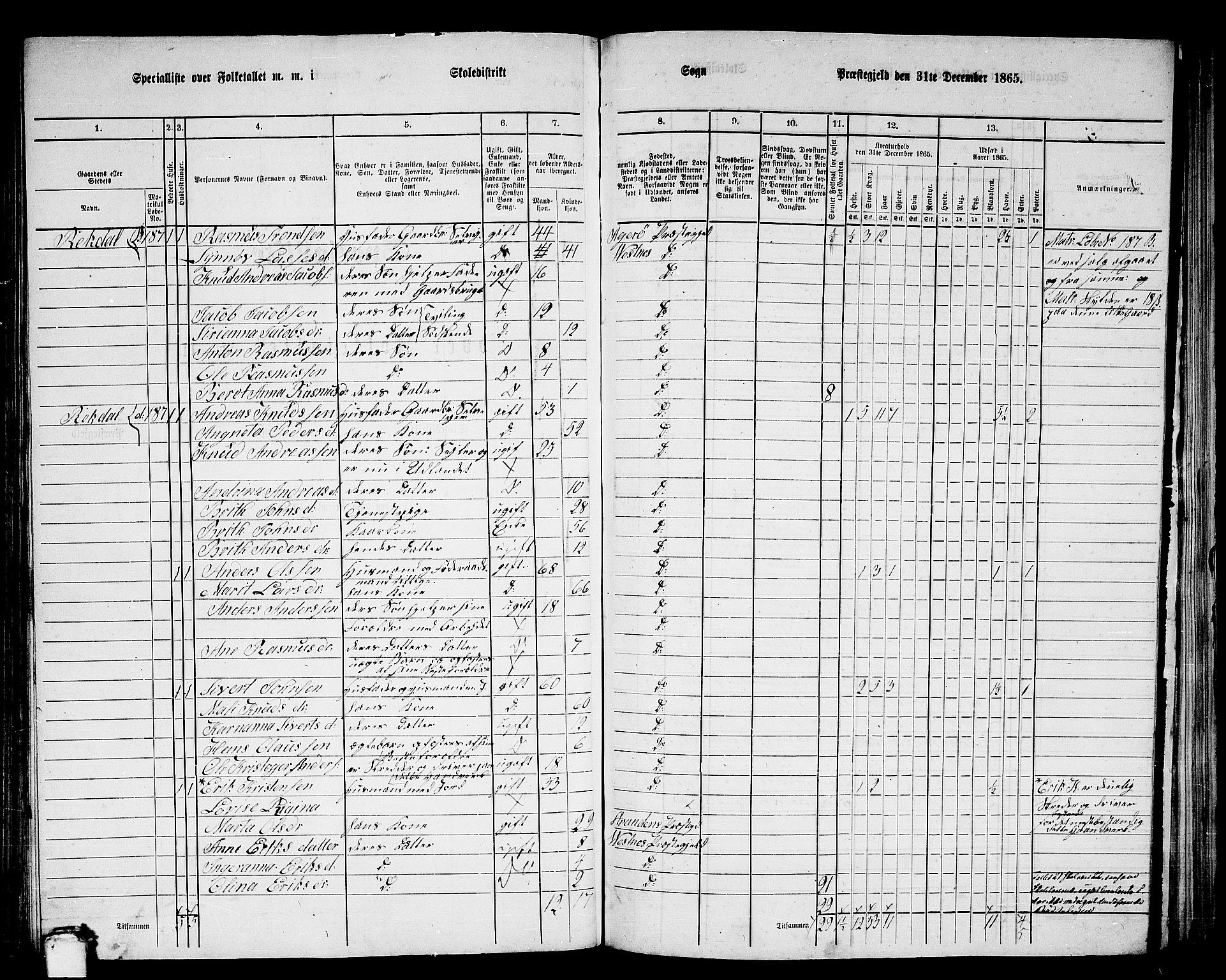 RA, 1865 census for Vestnes, 1865, p. 132