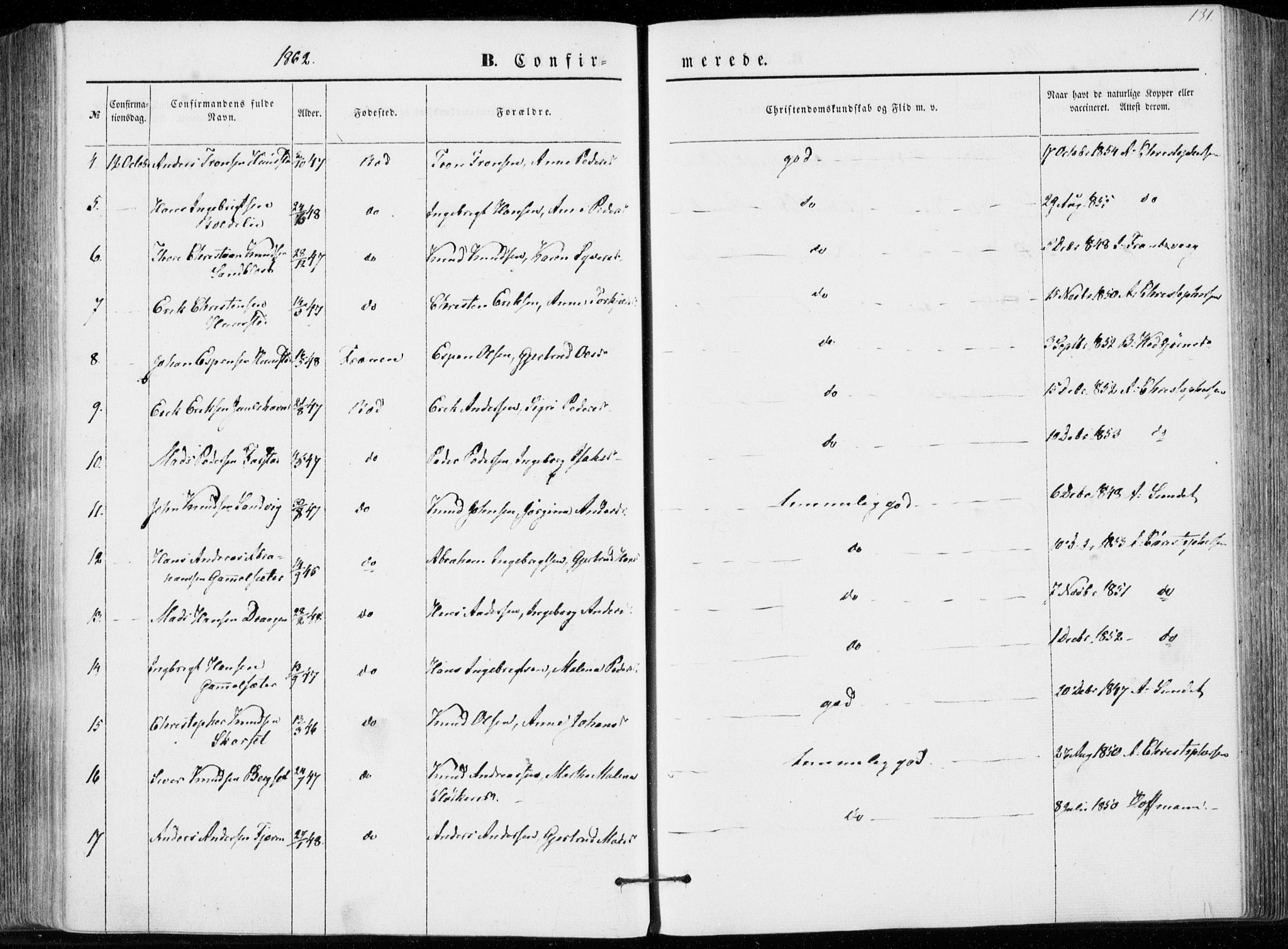 Ministerialprotokoller, klokkerbøker og fødselsregistre - Møre og Romsdal, AV/SAT-A-1454/566/L0767: Parish register (official) no. 566A06, 1852-1868, p. 131