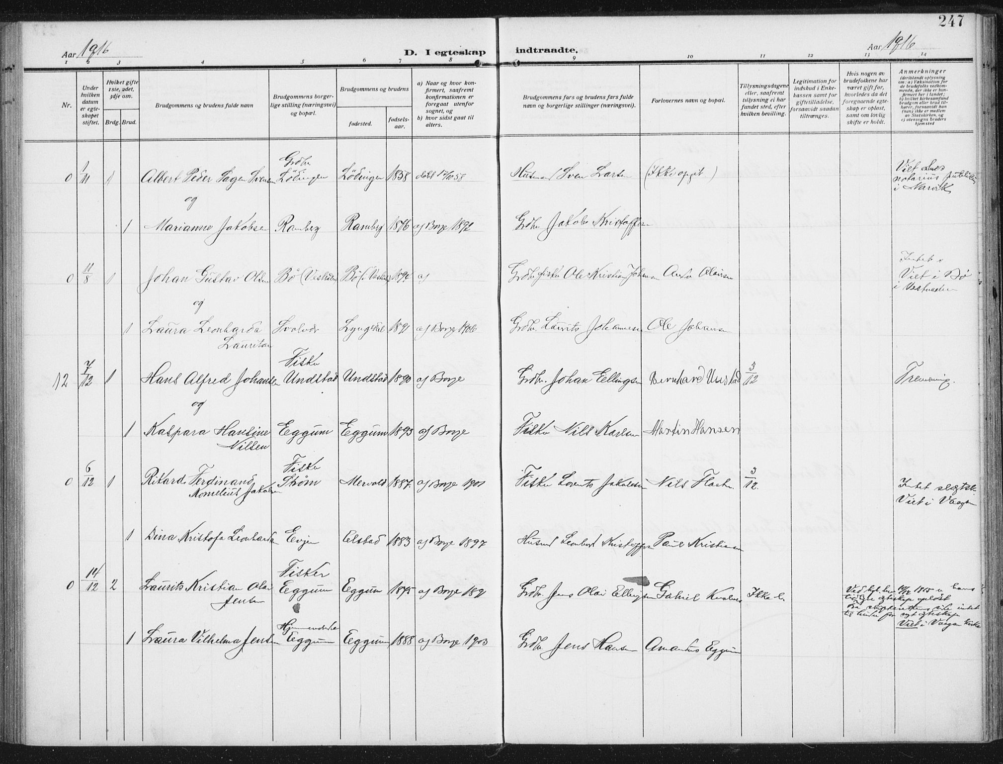 Ministerialprotokoller, klokkerbøker og fødselsregistre - Nordland, AV/SAT-A-1459/880/L1135: Parish register (official) no. 880A09, 1908-1919, p. 247