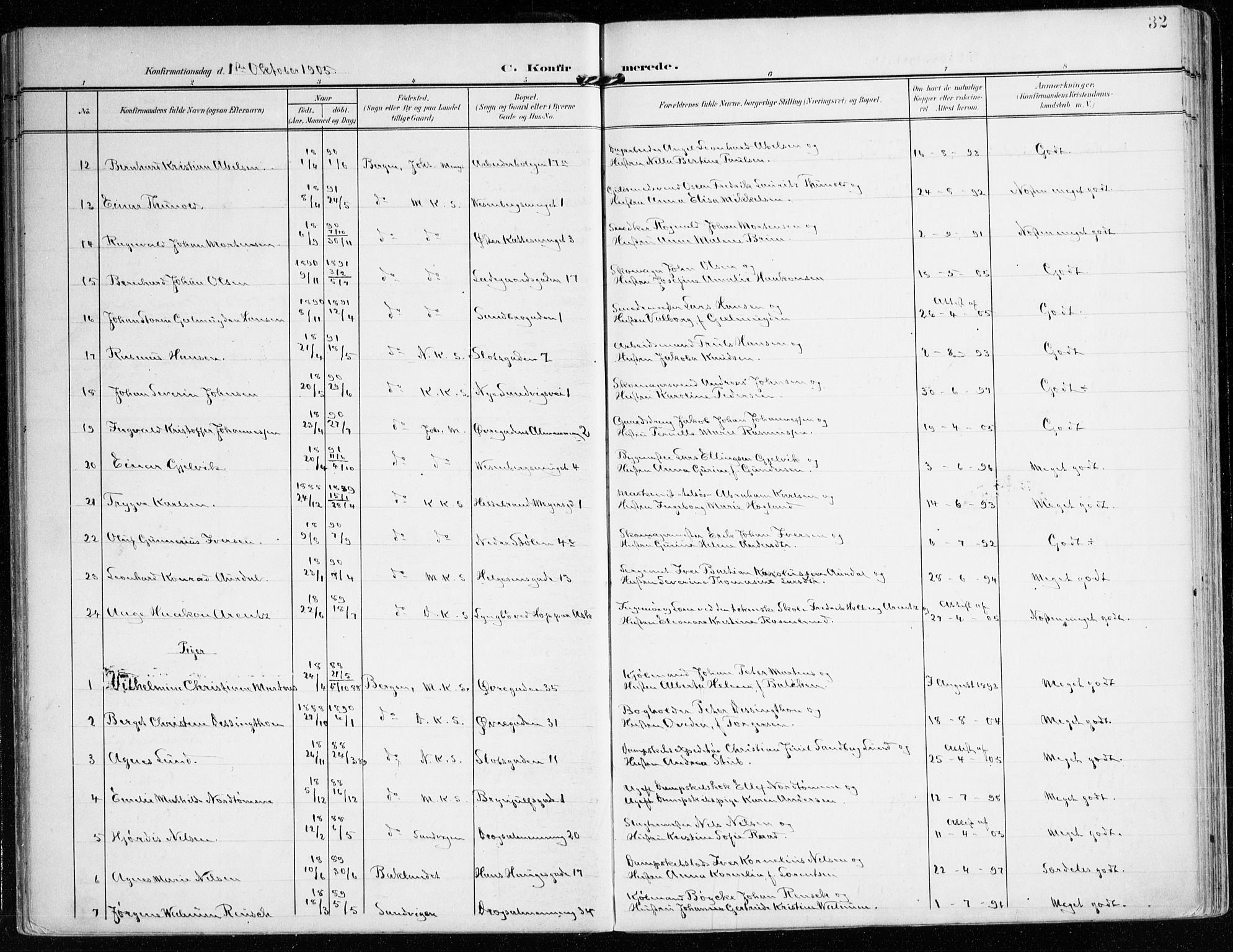 Mariakirken Sokneprestembete, AV/SAB-A-76901/H/Haa/L0014: Parish register (official) no. C 2, 1900-1916, p. 32