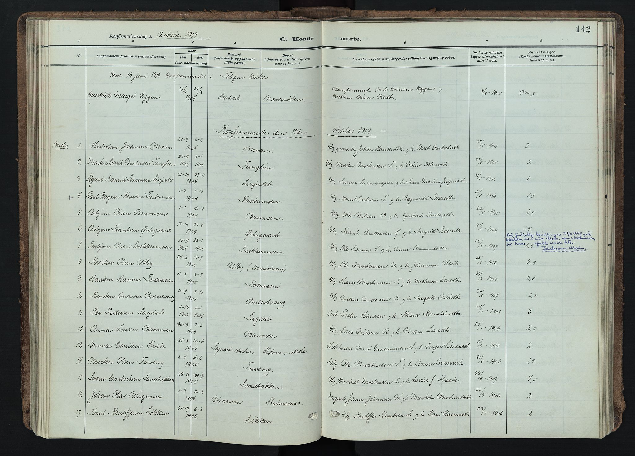 Tynset prestekontor, AV/SAH-PREST-058/H/Ha/Haa/L0026: Parish register (official) no. 26, 1915-1929, p. 142