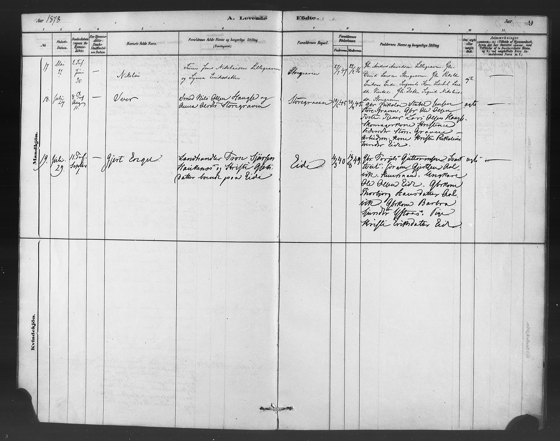 Ulvik sokneprestembete, SAB/A-78801/H/Haa: Parish register (official) no. C 1, 1878-1903, p. 9