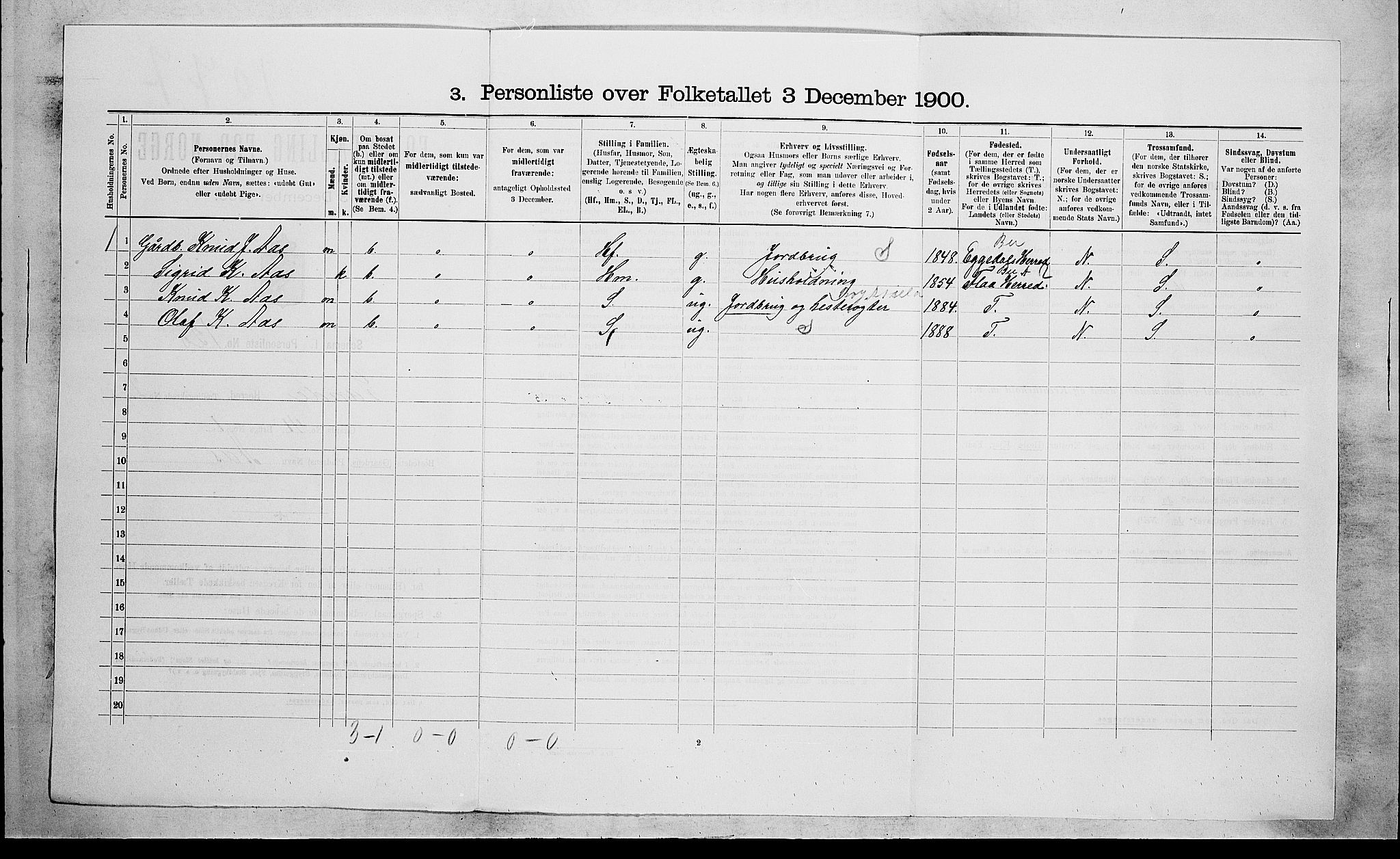 RA, 1900 census for Sande, 1900, p. 457