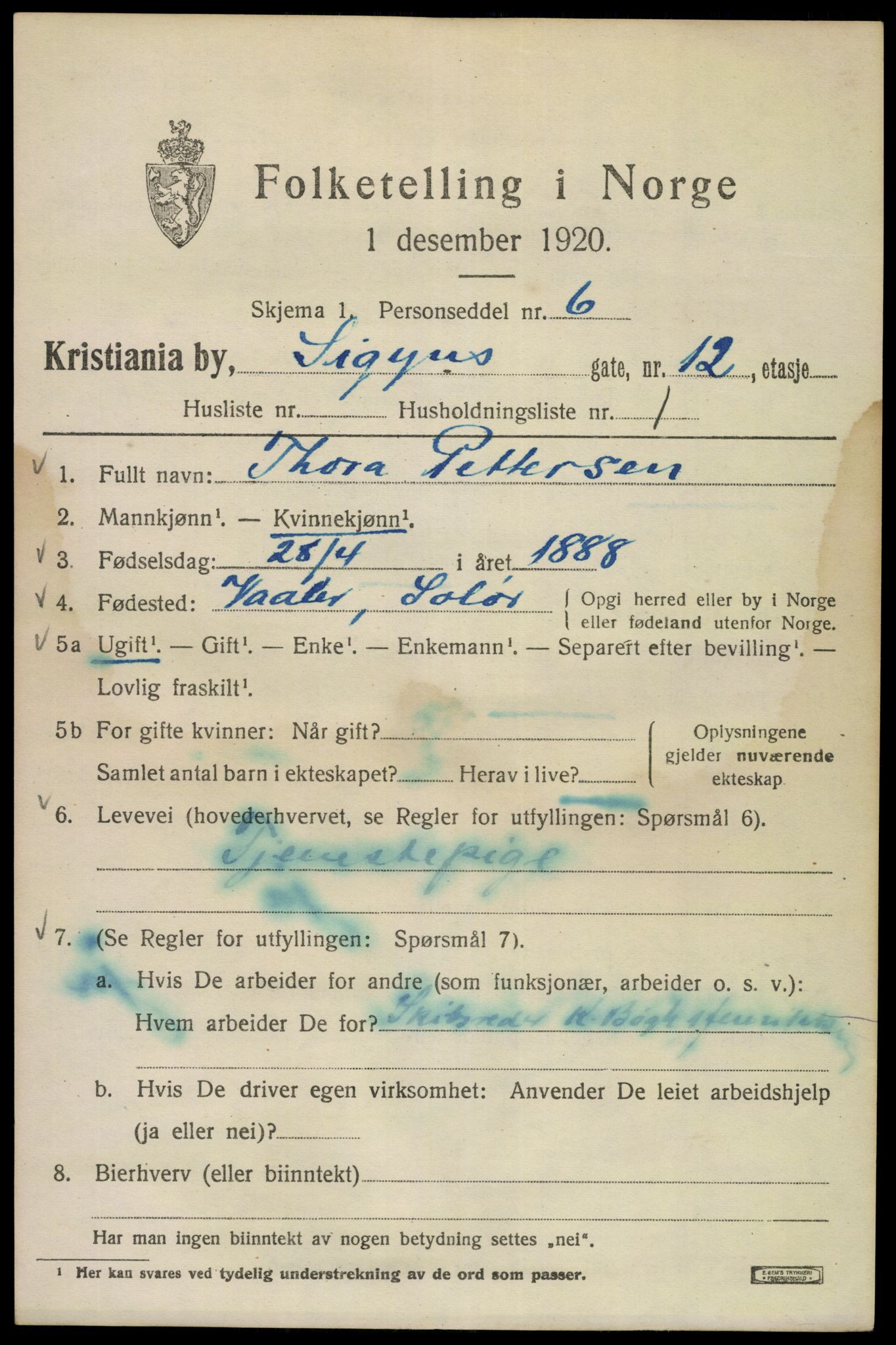 SAO, 1920 census for Kristiania, 1920, p. 511453