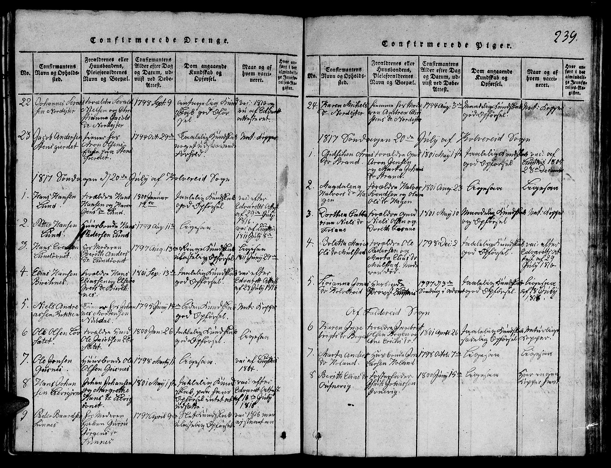 Ministerialprotokoller, klokkerbøker og fødselsregistre - Nord-Trøndelag, SAT/A-1458/780/L0648: Parish register (copy) no. 780C01 /1, 1815-1870, p. 239