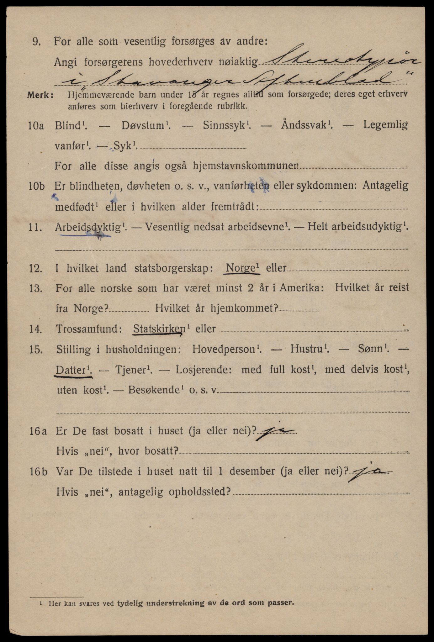 SAST, 1920 census for Stavanger, 1920, p. 43127