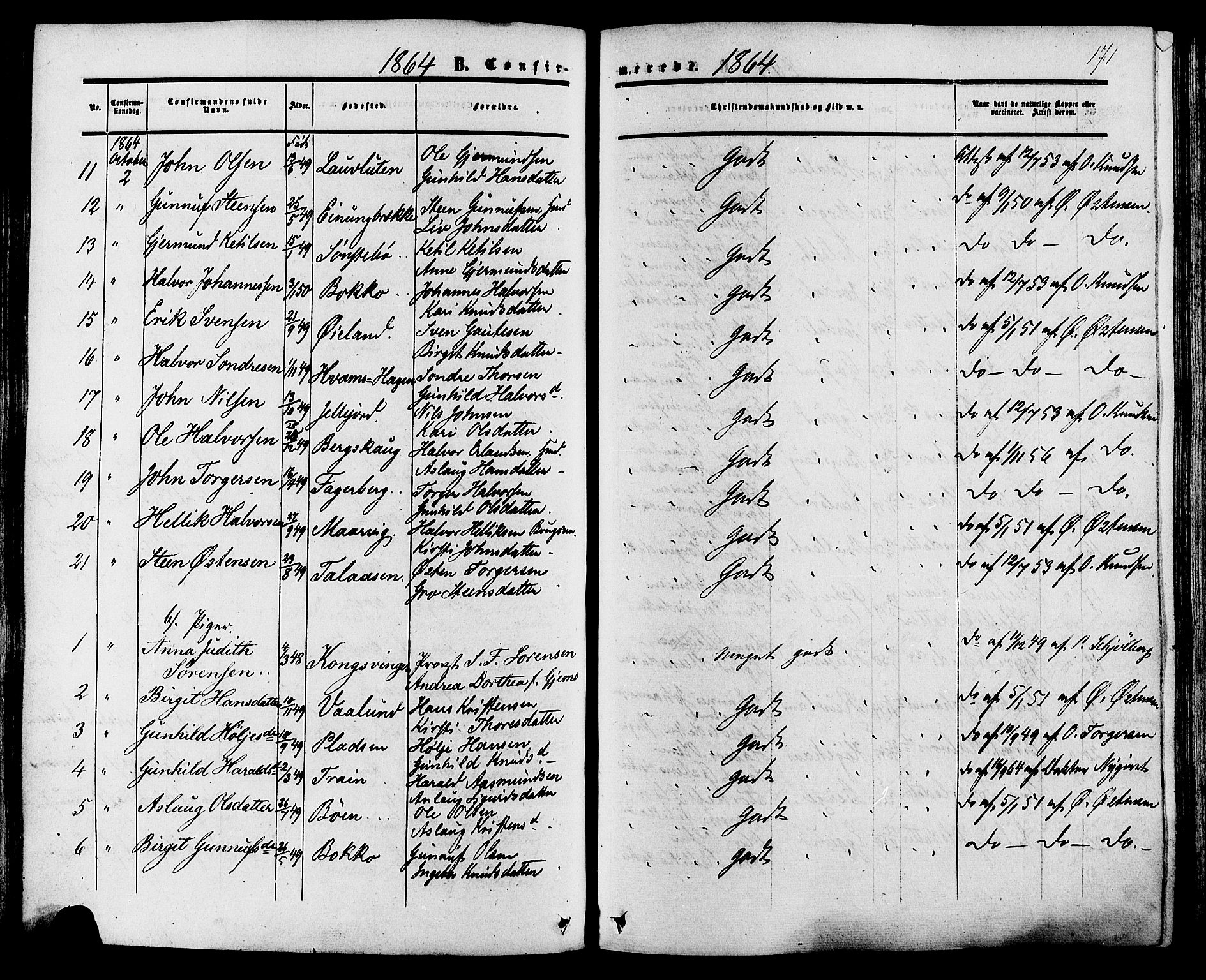 Tinn kirkebøker, SAKO/A-308/F/Fa/L0006: Parish register (official) no. I 6, 1857-1878, p. 171