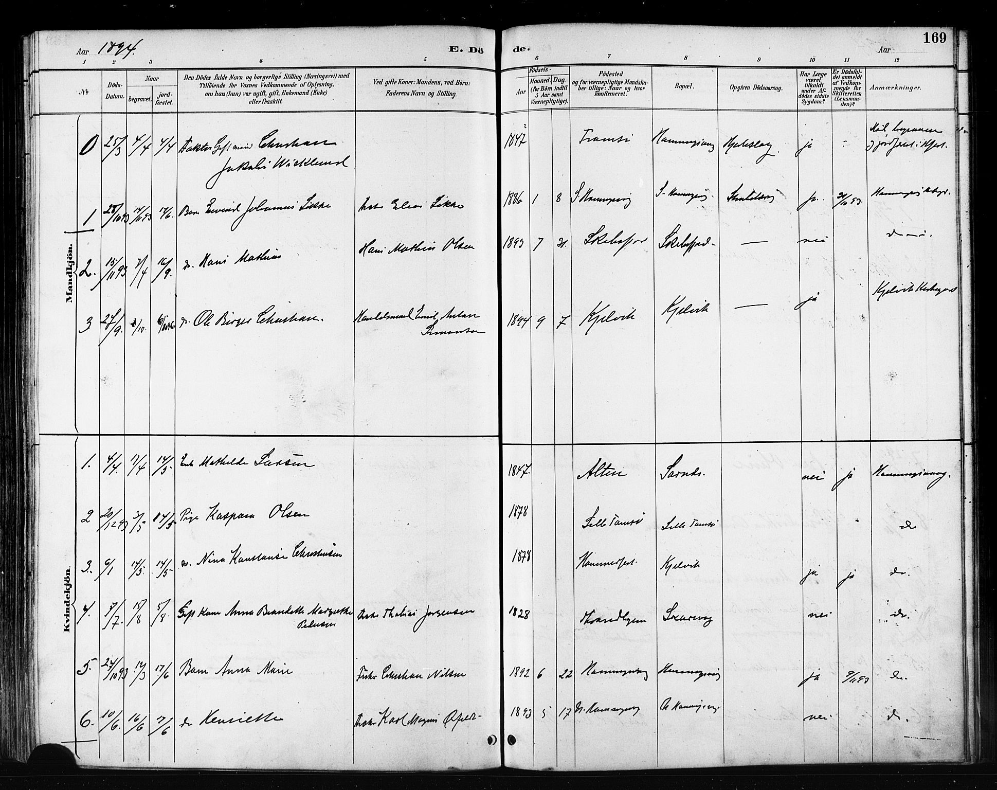 Måsøy sokneprestkontor, SATØ/S-1348/H/Ha/L0007kirke: Parish register (official) no. 7, 1887-1899, p. 169