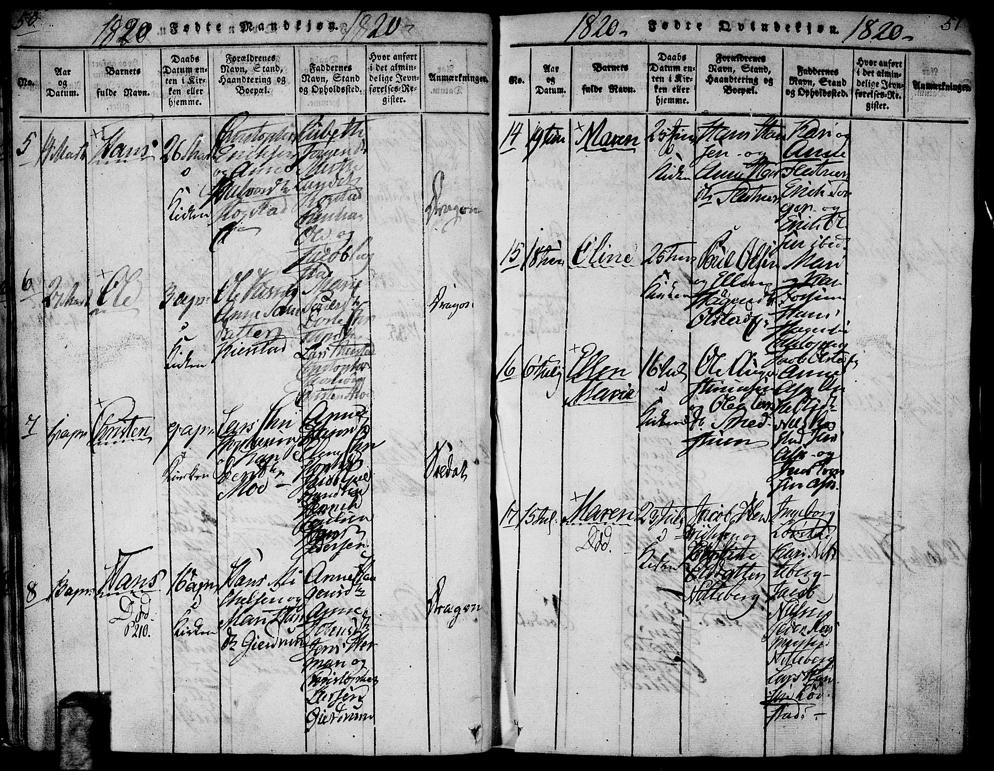 Gjerdrum prestekontor Kirkebøker, AV/SAO-A-10412b/G/Ga/L0001: Parish register (copy) no. I 1, 1816-1837, p. 50-51