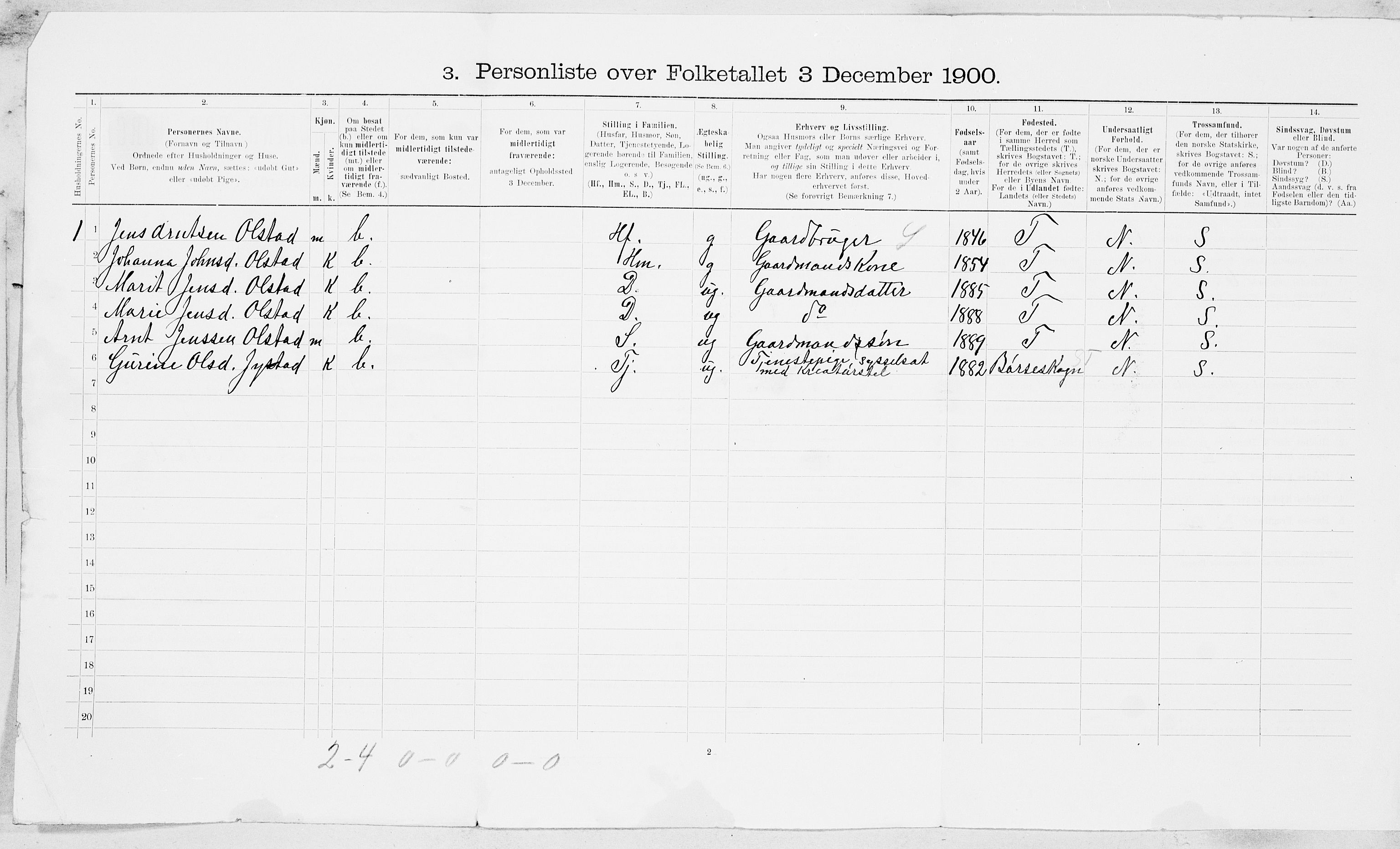 SAT, 1900 census for Børsa, 1900, p. 17