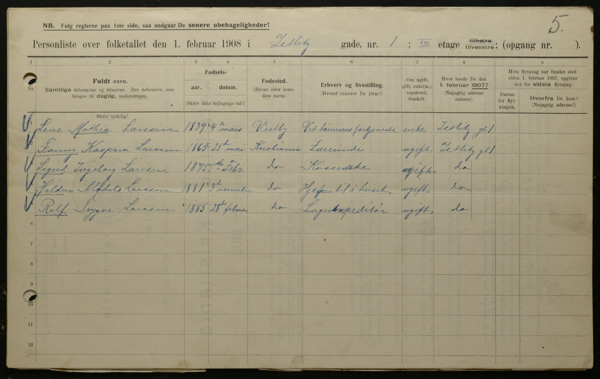 OBA, Municipal Census 1908 for Kristiania, 1908, p. 115488