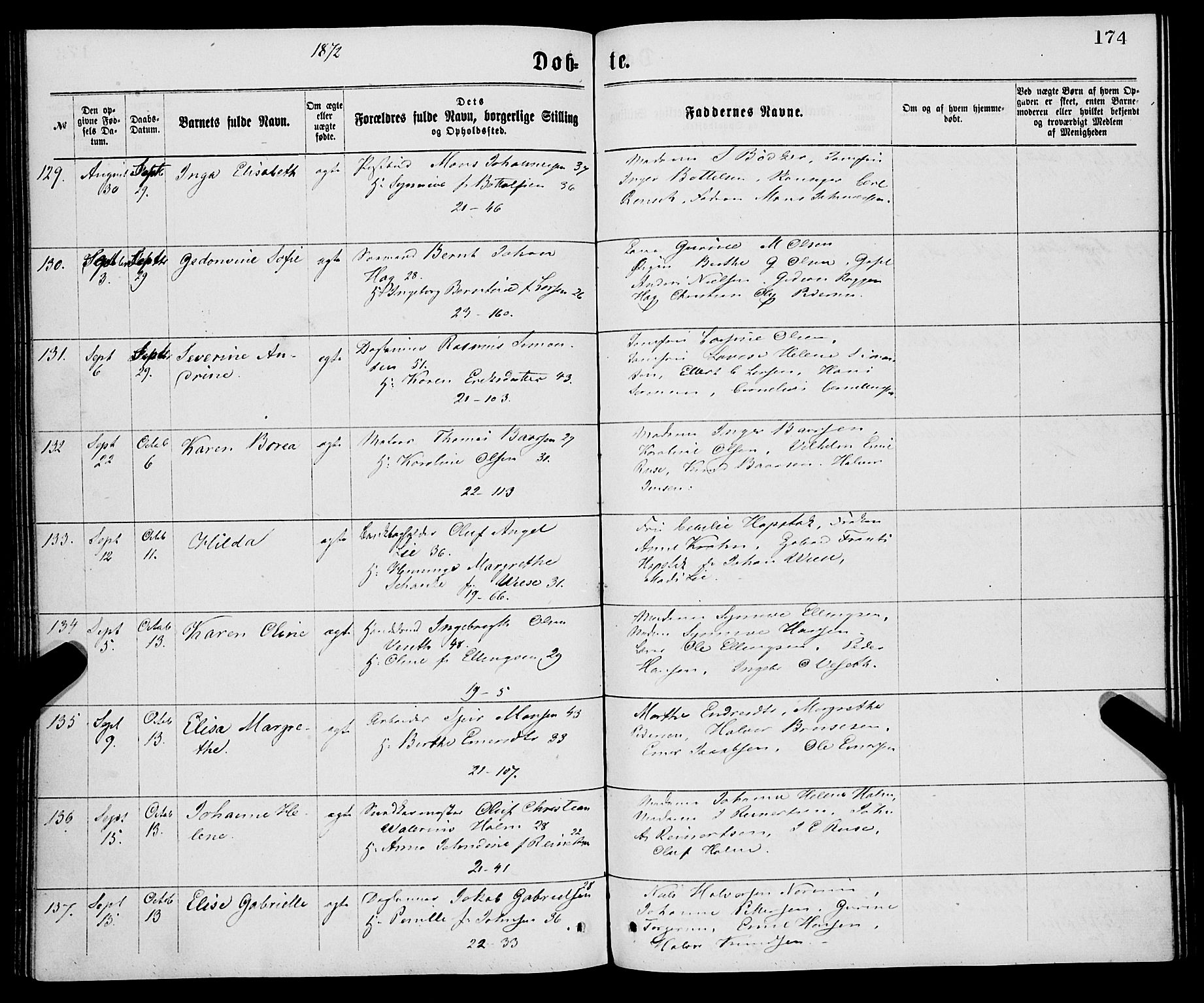 Korskirken sokneprestembete, AV/SAB-A-76101/H/Haa/L0020: Parish register (official) no. B 6, 1871-1878, p. 174