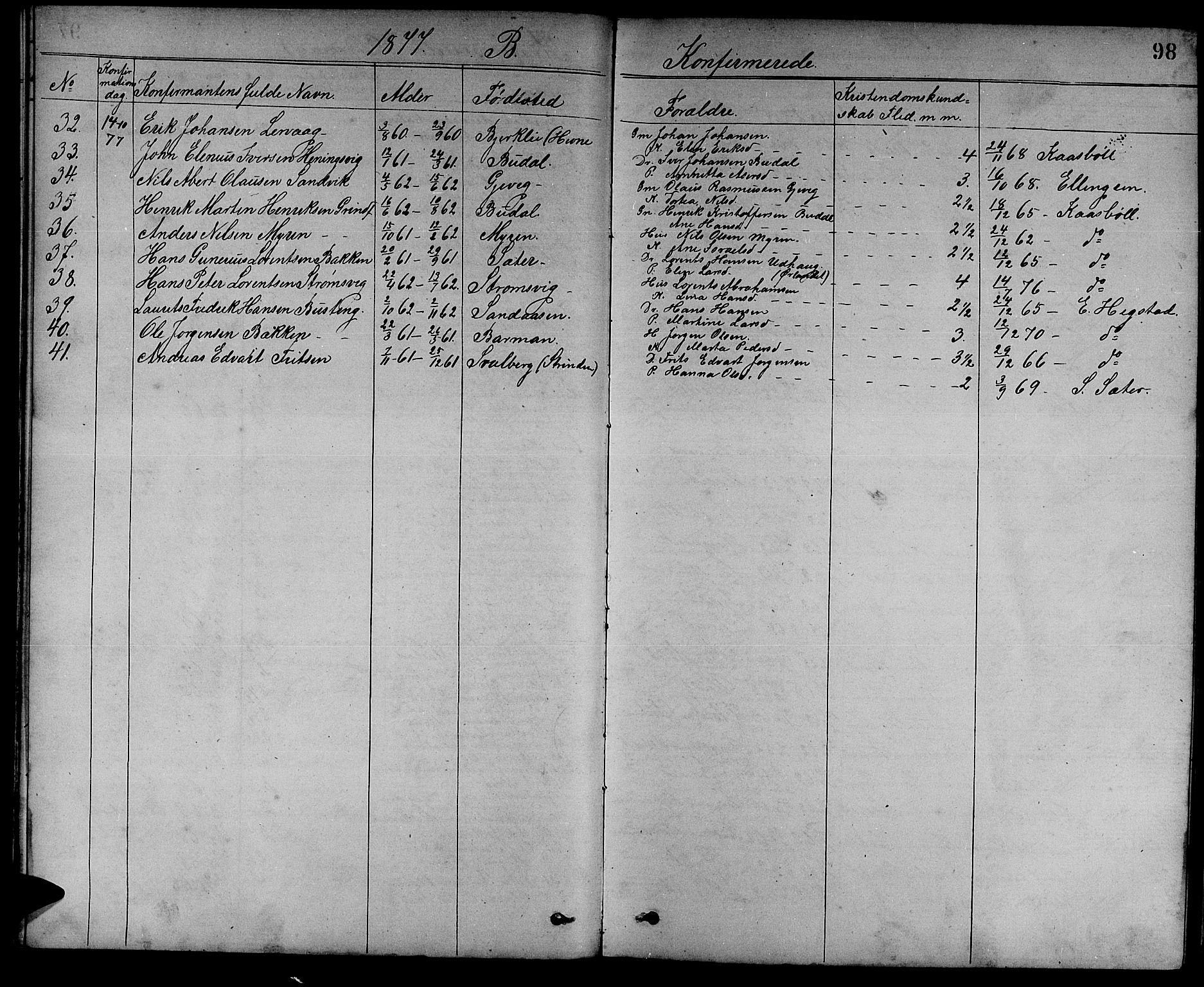 Ministerialprotokoller, klokkerbøker og fødselsregistre - Sør-Trøndelag, AV/SAT-A-1456/637/L0561: Parish register (copy) no. 637C02, 1873-1882, p. 98