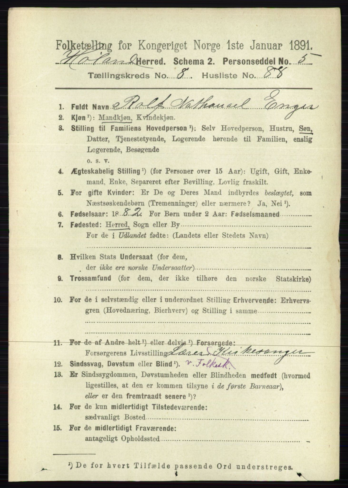 RA, 1891 census for 0221 Høland, 1891, p. 6087