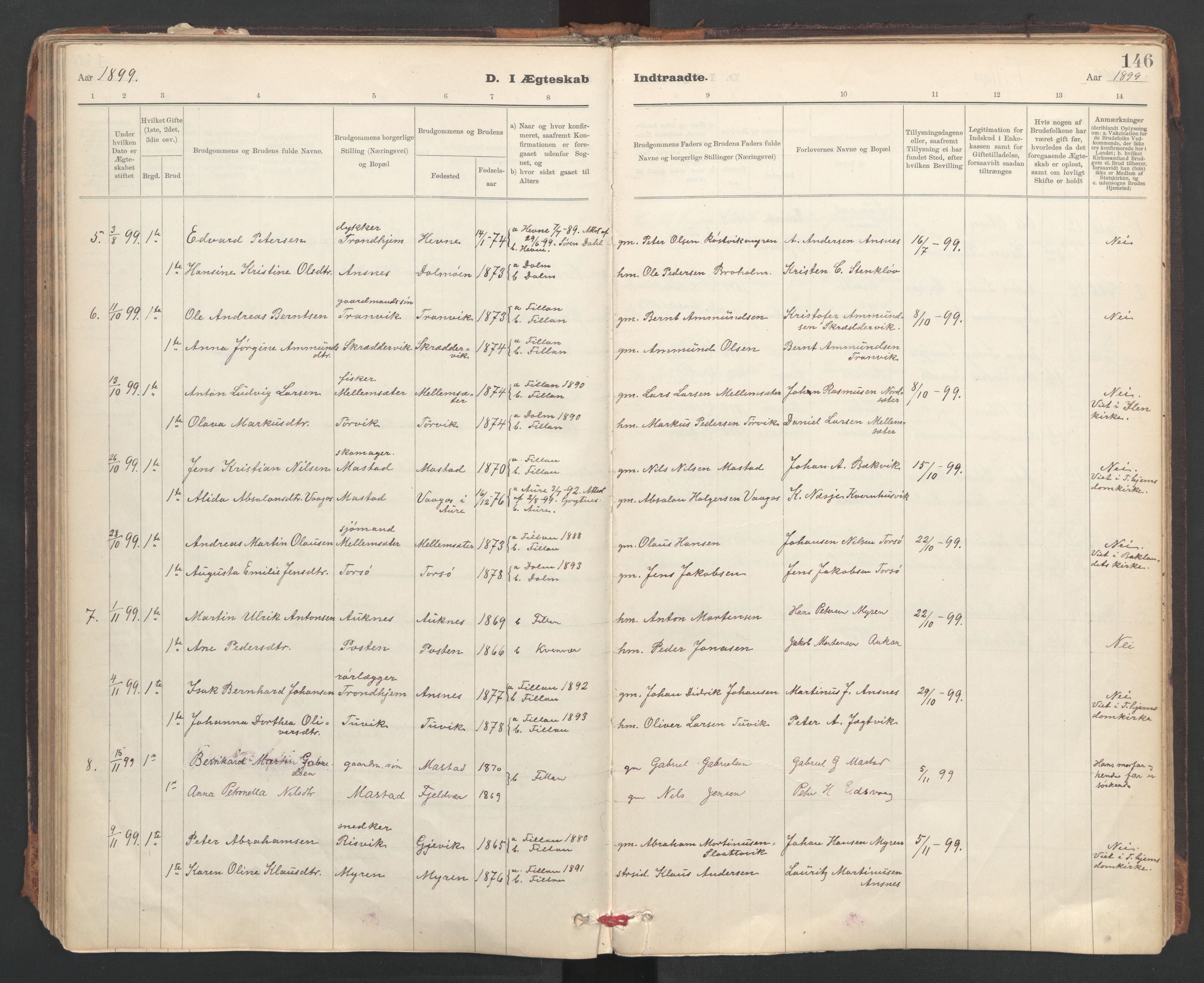 Ministerialprotokoller, klokkerbøker og fødselsregistre - Sør-Trøndelag, SAT/A-1456/637/L0559: Parish register (official) no. 637A02, 1899-1923, p. 146