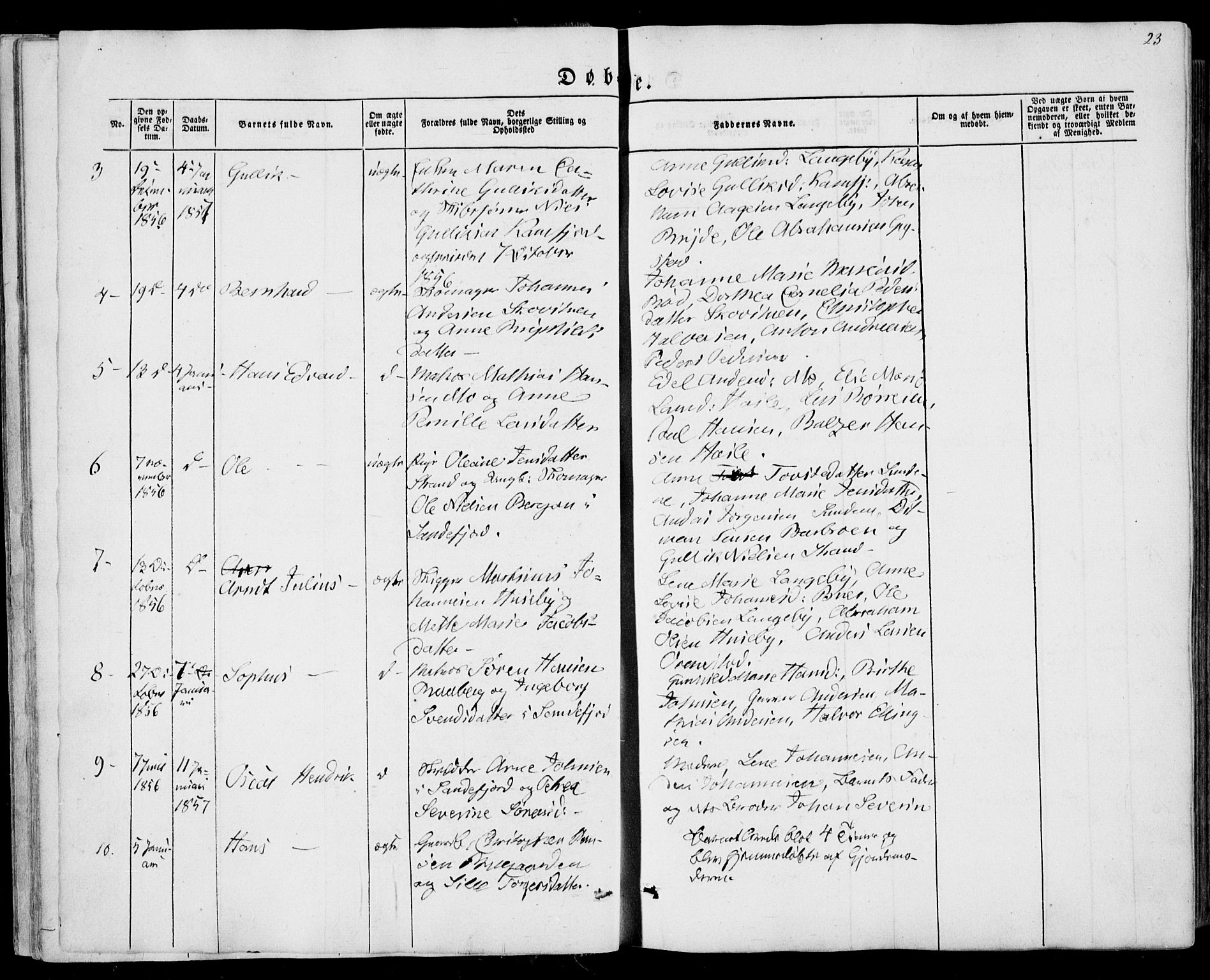 Sandar kirkebøker, AV/SAKO-A-243/F/Fa/L0007: Parish register (official) no. 7, 1855-1861, p. 23