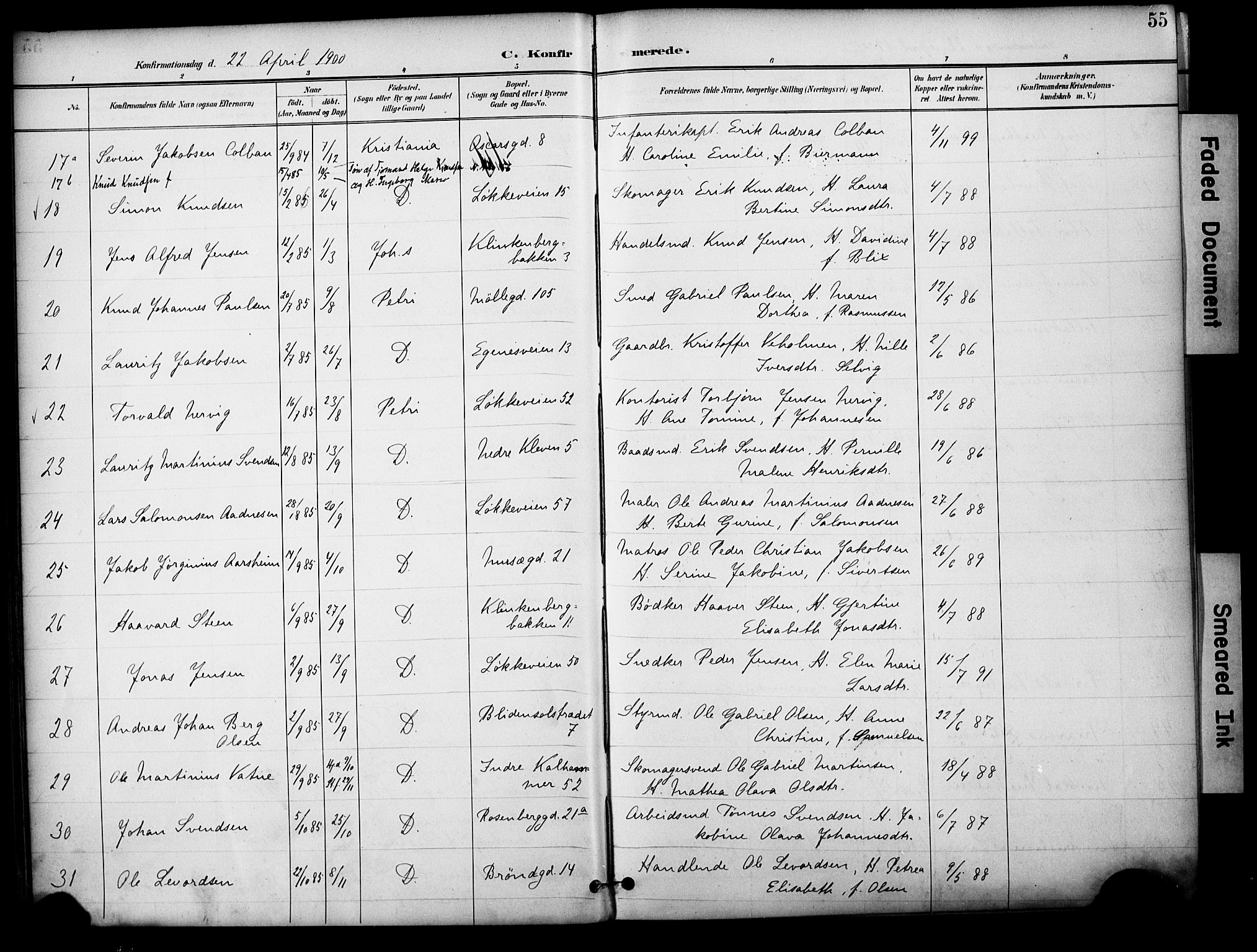 Domkirken sokneprestkontor, SAST/A-101812/001/30/30BA/L0031: Parish register (official) no. A 30, 1896-1916, p. 55