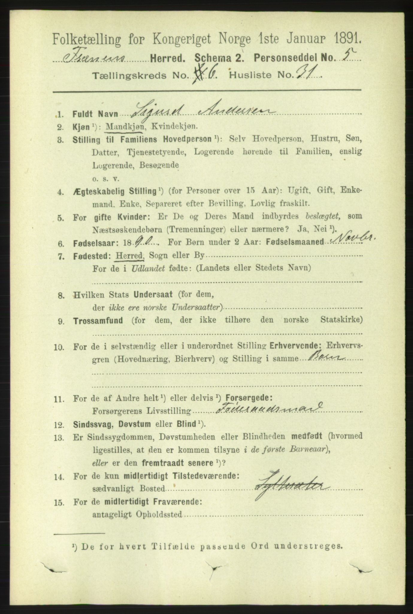 RA, 1891 census for 1548 Fræna, 1891, p. 2033