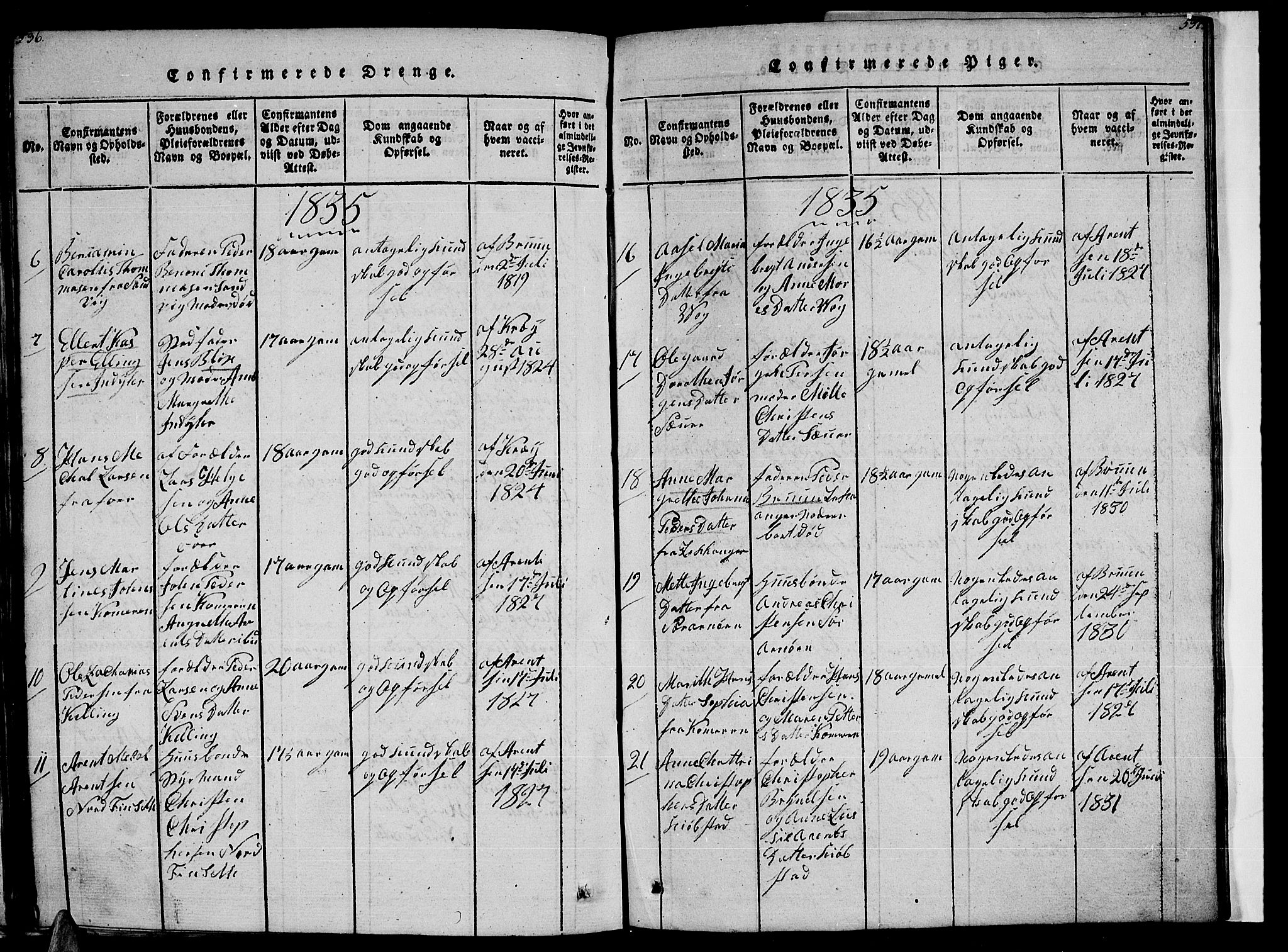 Ministerialprotokoller, klokkerbøker og fødselsregistre - Nordland, AV/SAT-A-1459/805/L0105: Parish register (copy) no. 805C01, 1820-1839, p. 536-537