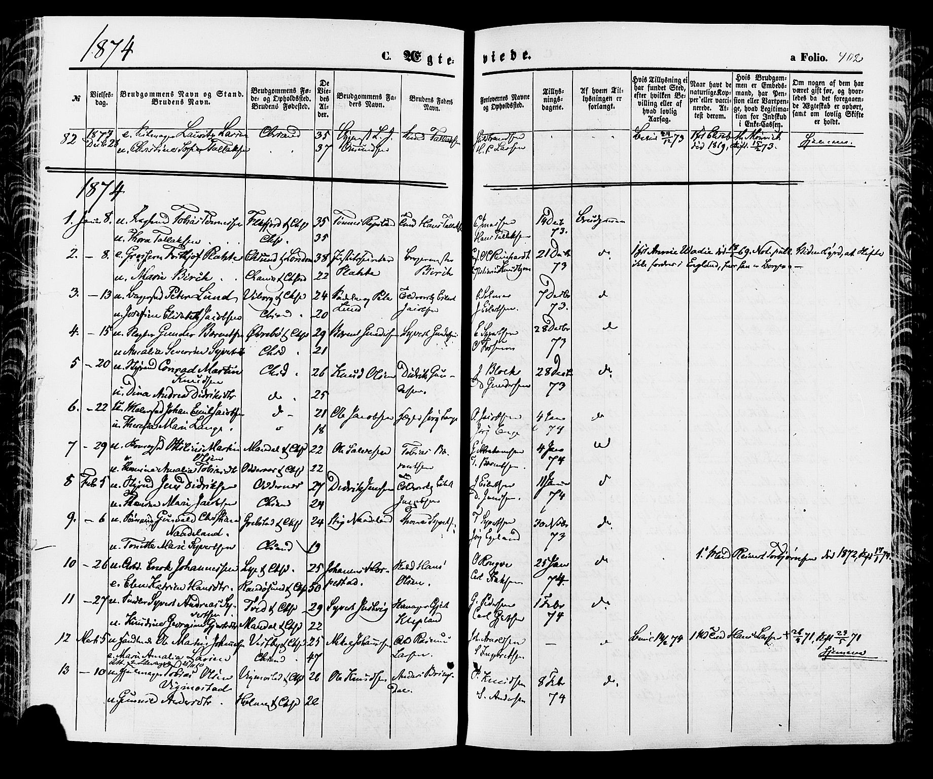 Kristiansand domprosti, SAK/1112-0006/F/Fa/L0015: Parish register (official) no. A 15, 1867-1880, p. 402