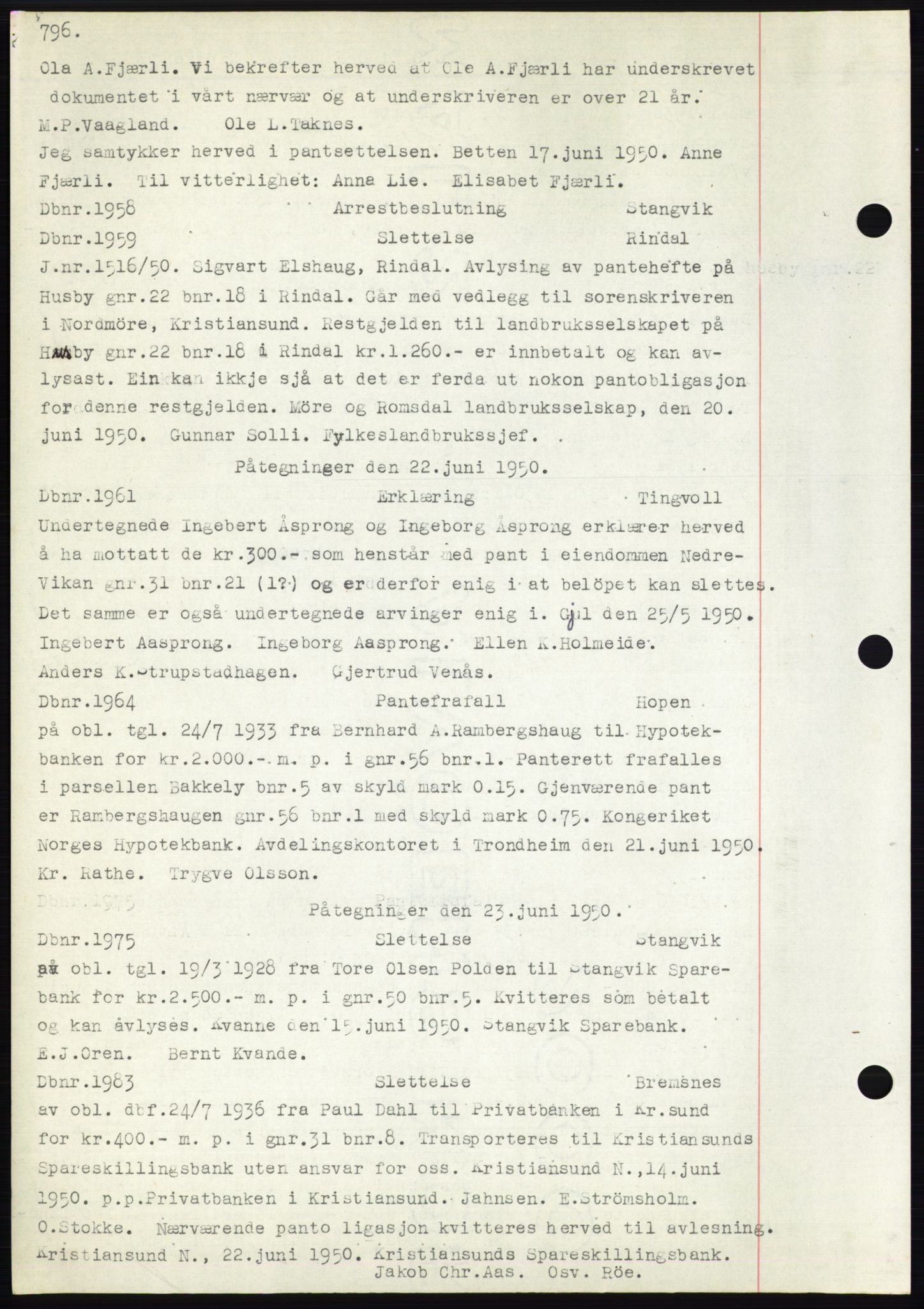 Nordmøre sorenskriveri, SAT/A-4132/1/2/2Ca: Mortgage book no. C82b, 1946-1951, Diary no: : 1958/1950