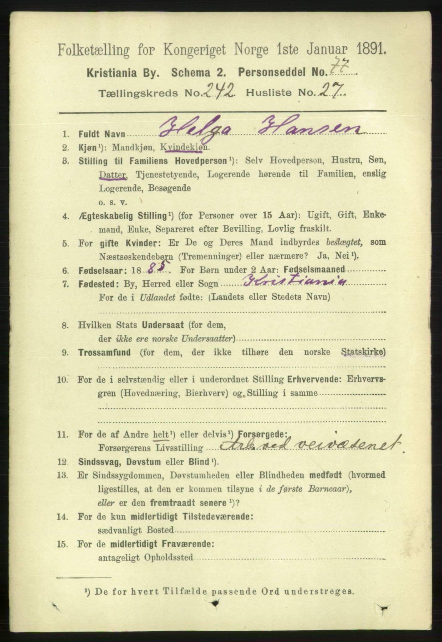 RA, 1891 census for 0301 Kristiania, 1891, p. 147740