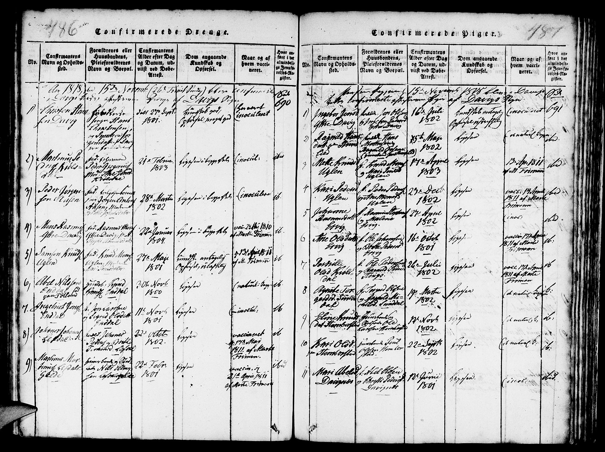 Davik sokneprestembete, AV/SAB-A-79701/H/Haa/Haaa/L0003: Parish register (official) no. A 3, 1816-1830, p. 486-487